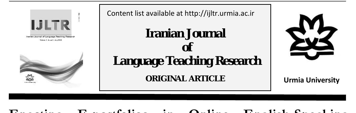 Due to the spread of COVID-19, all face-to-face speaking courses were discontinued for a while, which inevitably impaired assessment results. E-portfolios are typically an appropriate evaluation technique for universities that implement fully synchronous online learning in pandemic situations. However, little is known about how this alternative assessment technique influences student speaking performance and self-efficacy. As a response, this study explored the impacts of e-portfolios on students’ speaking performance and self-efficacy when studying from home, owing to the COVID-19 pandemic. A mixed- methods experimental design was used, with 55 university students (experimental = 28, control = 27) aged 18-20 years. Data were gathered via pre- and post-speaking tests, pre- and post-self-efficacy questionnaires, and an interview guide. The statistical analysis revealed that the experimental group outperformed the control group regarding speaking performance and self-efficacy. Furthermore, the interview findings indicated that the activities in e-portfolios were crucial for these improvements. This article suggests innovative approaches for teaching online speaking courses with e-portfolios.  for universities that implement fully synchronous online learning in pandemic situations. However, little 