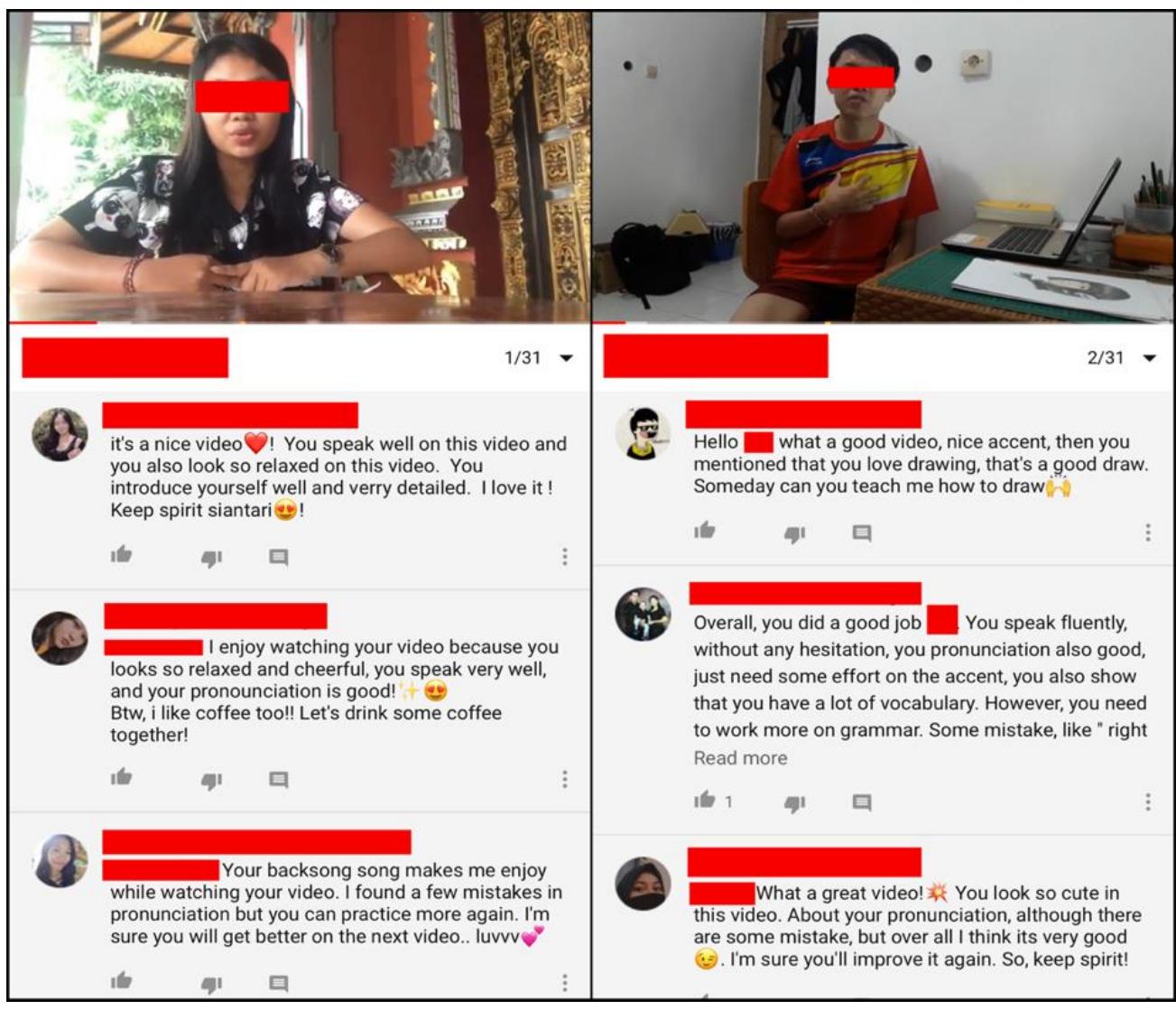 Figure 2. Participants’ Videos and Comments on YouTube in the Experimental Group 