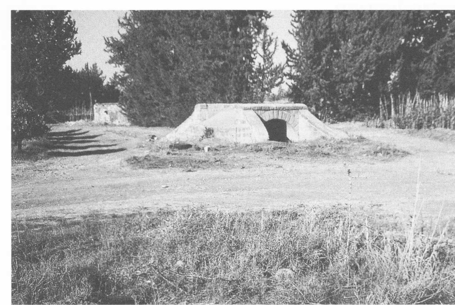 Fig. 1. This stone culvert, now standing alone and forlorn but marking the course of the Cyprus Government Railway (closed 1951) bears witness to the rapidity with which disused earthworks — in this case, an embankment more than a metre high and several metres wide — are obliterated in the environment of the Mesaoria, where the soil is at once easily ploughed and in high demand for farming. Prastion village west of Morphou. UTM953923. October 2001. 