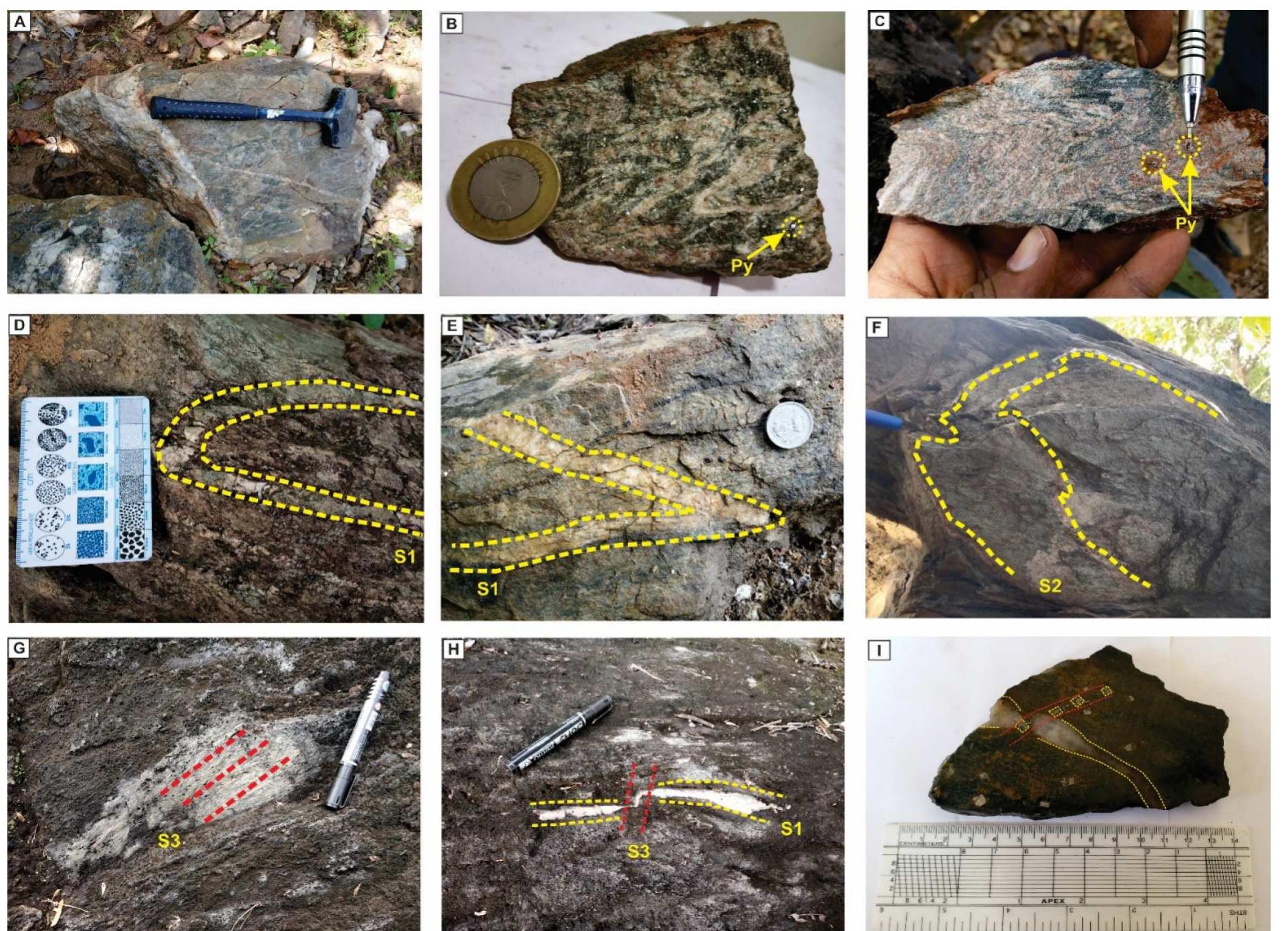 (a) field photograph of brecciated quartzite (b) hand