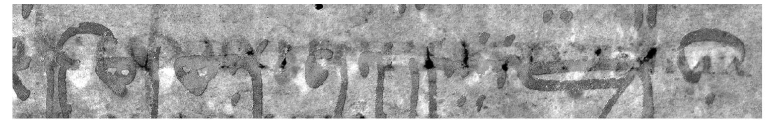 Fig. 2. Detail of processed pseudocolour image of Sin. ar. NF 66, f. 6r (see Fig. 1). Line 6: xegaAfig te KAU. Converted to black and white for publication. Copyright © Saint Catherine’s Monastery, Sinai, Egypt  18 Opun / Opu| mvpog &kapctoLo Bernabé: téAoc¢ Kapctoto De Stefani (kapctoro etiam Thomas) 
