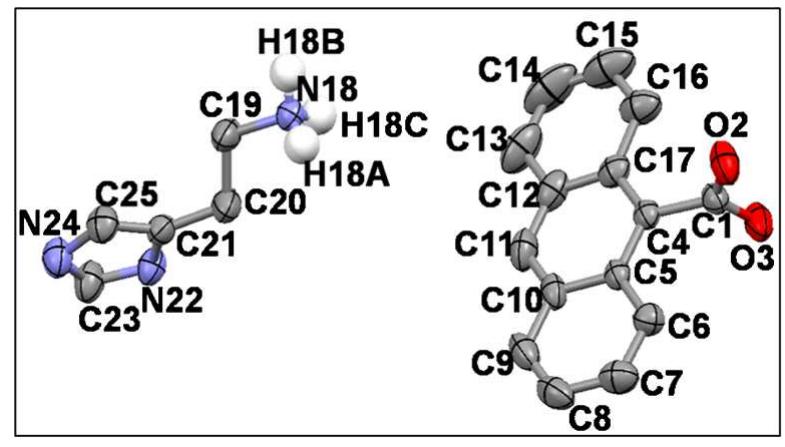 Figure 1. ORTEP plot (50% probability) of His-anthracene. 