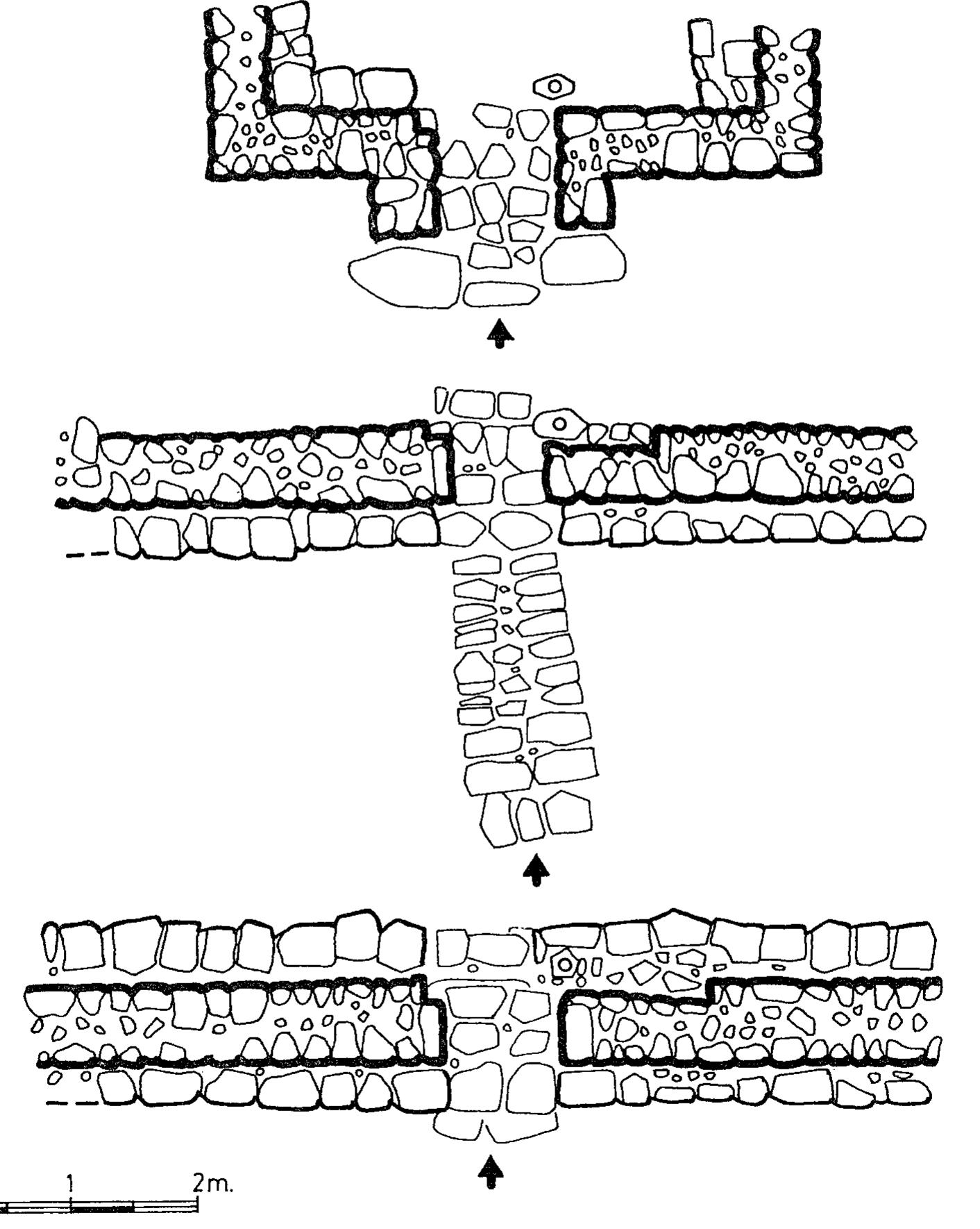Fig. 5. Doorways (from top) to gatehouse, lateral chamber and sanctuary  socket, nor any other sign of a door was found here. 