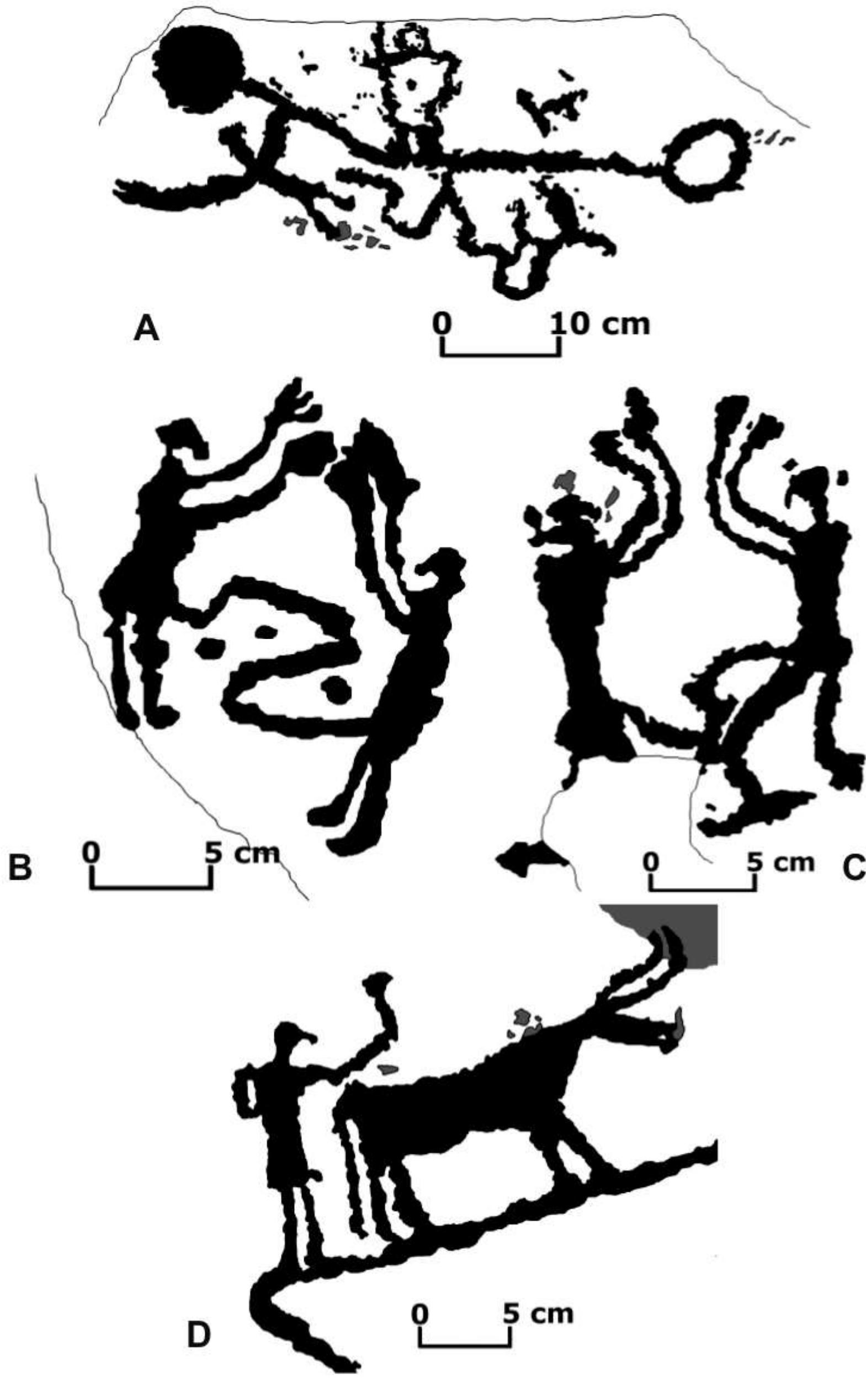 Fig. 14: Saimaluu-Tash 2. A. rock 676; B. rock 495; C. rock 1234; D. rock 1233. 