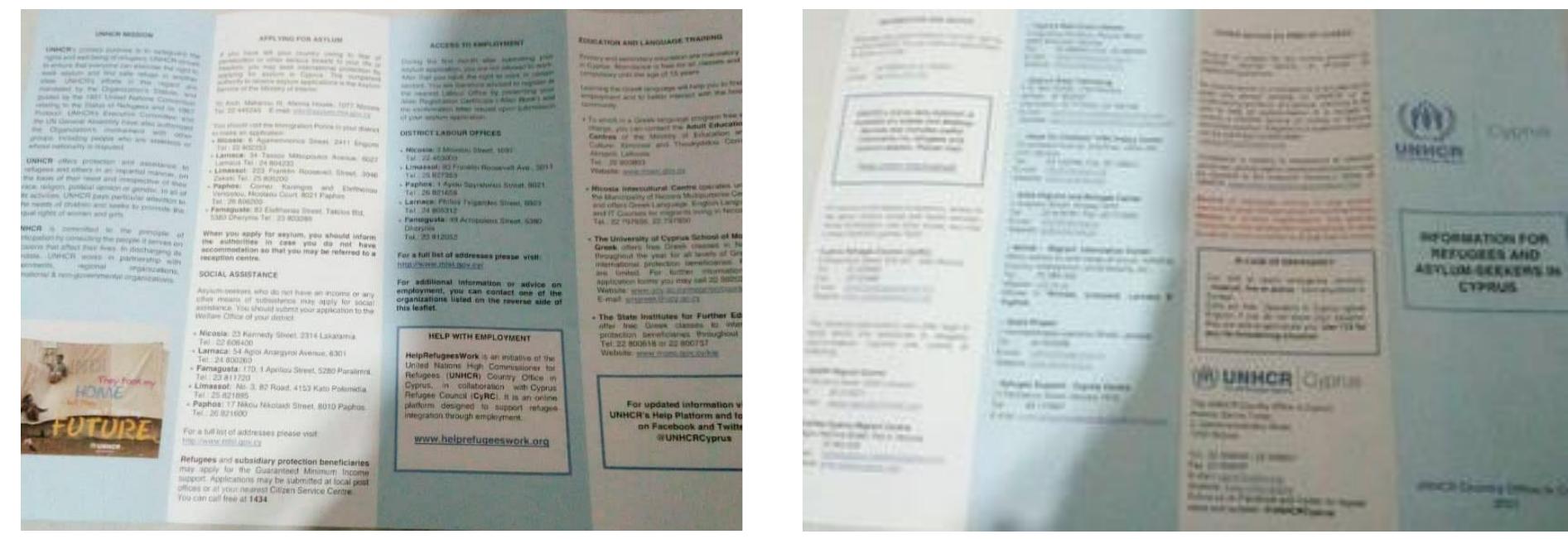 [Standard leaflet given to asylum-seekers. Picture of the leaflet given by Judith] 
