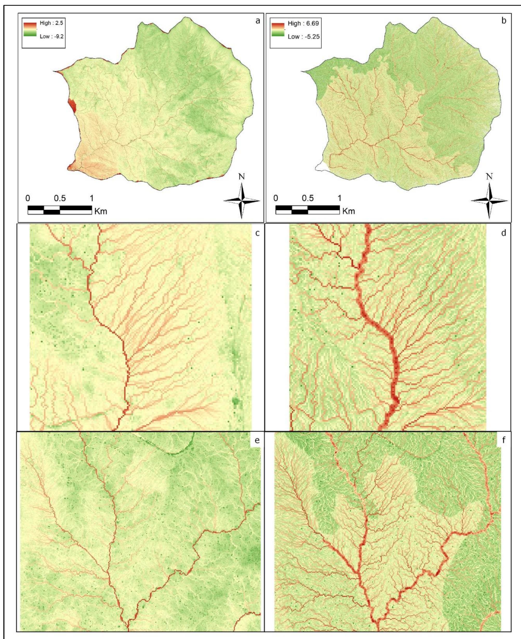 Continuity Map Comparison between ic index (a) and sci index (b) maps.