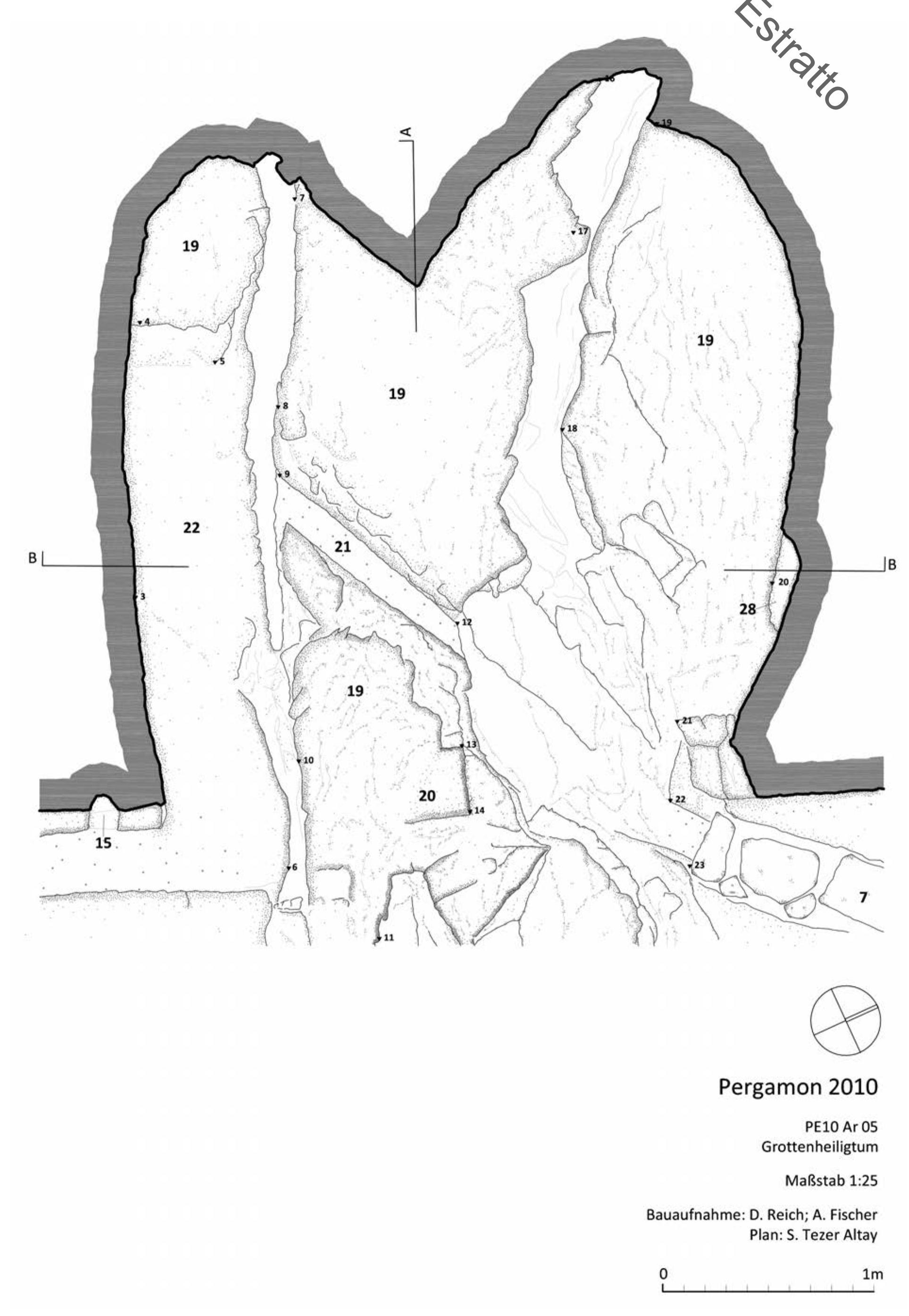 Fig. 5. Pergamon. Grotto sanctuary. Plan of Grotto 1 (DAI-Pergamongrabung; D. Reich, A. Fischer, S Tezer Altay). 
