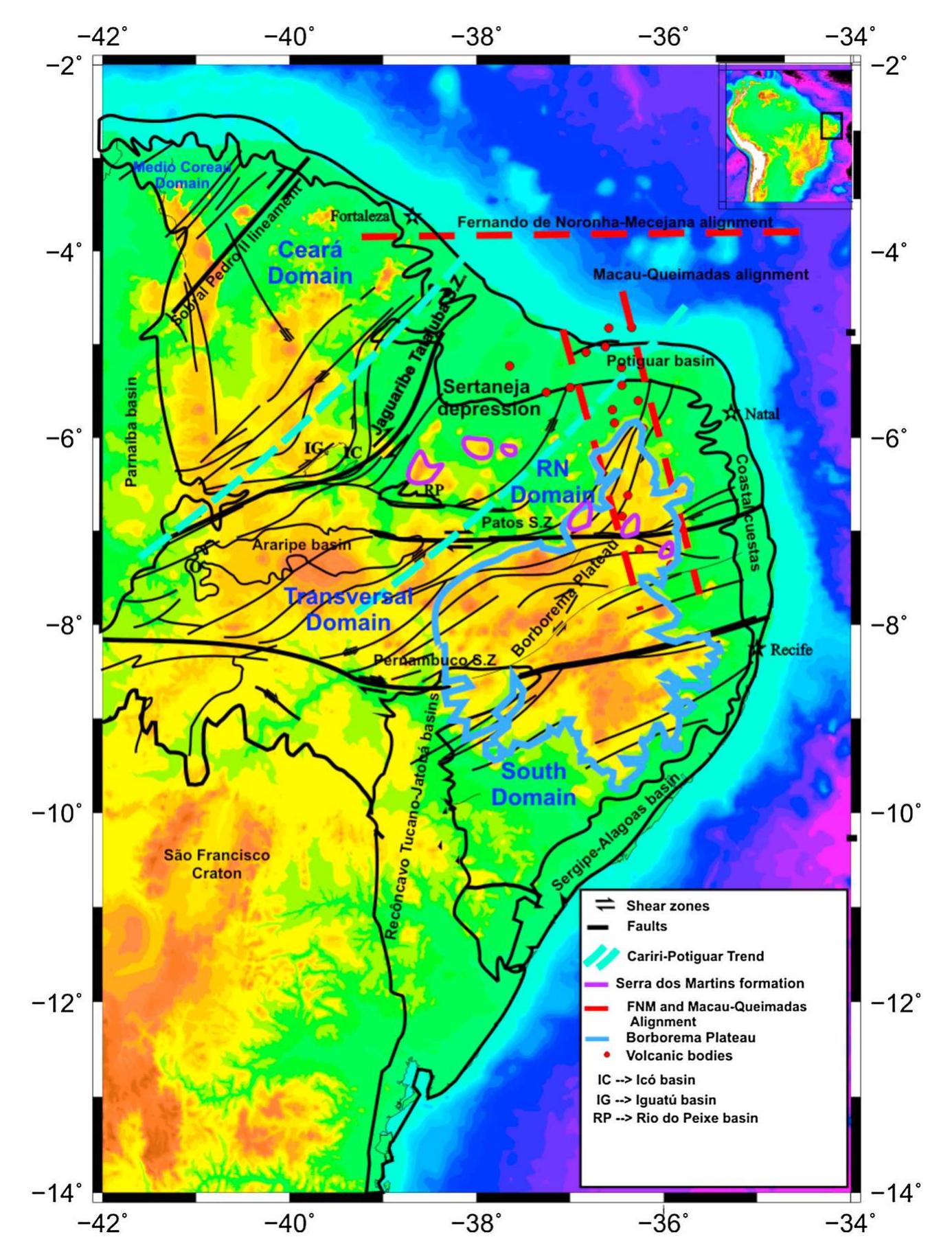 Topographic map of the borborema province and neighboring
