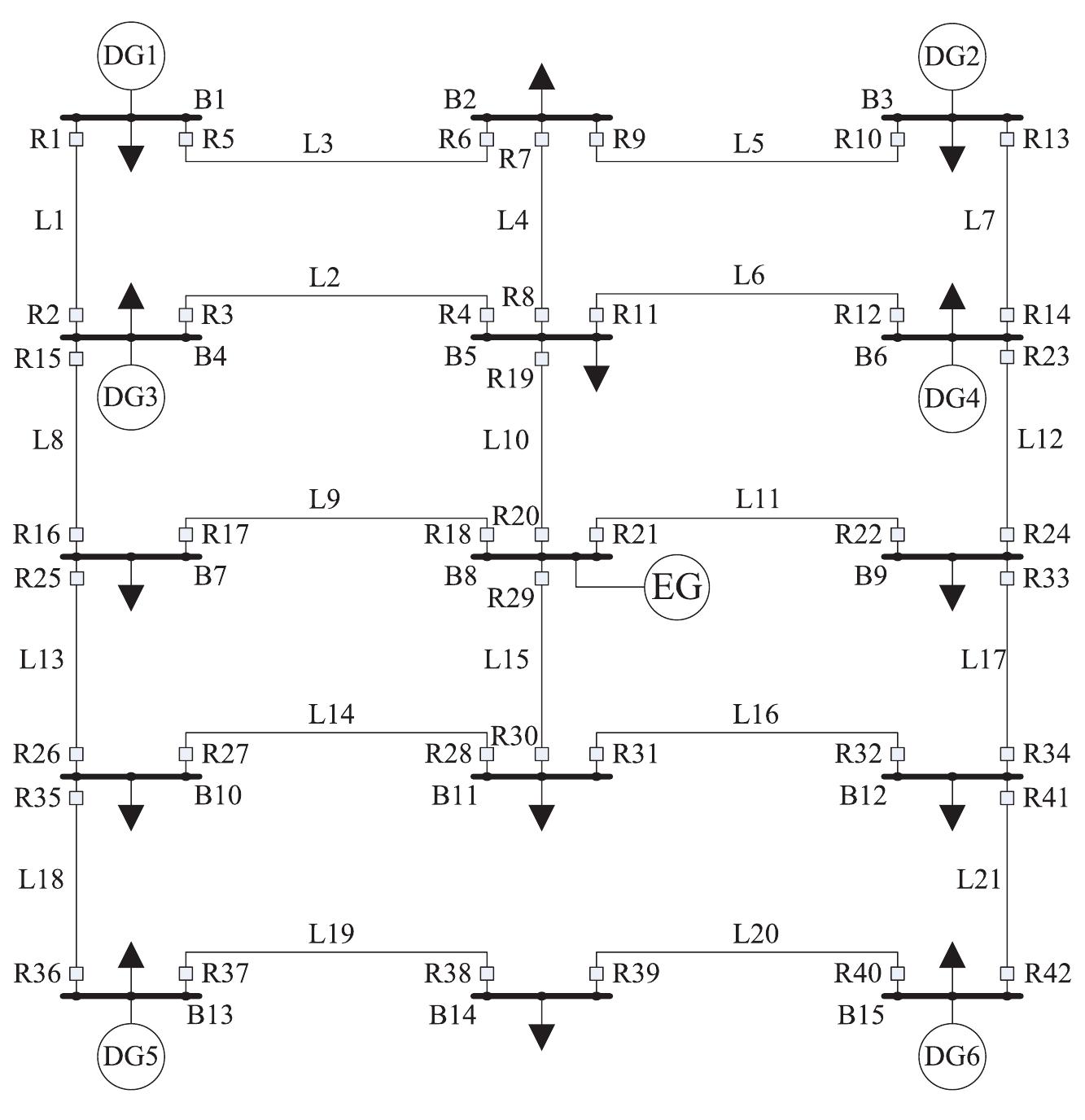 Single-line diagram of 15-bus system.