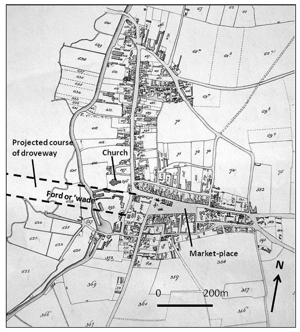 Figure 5 Droveway and marketplace (the Biggleswade 1838 tithe map reproduced by permission of the Bedfordshire and Luton Archives and Record Service). 