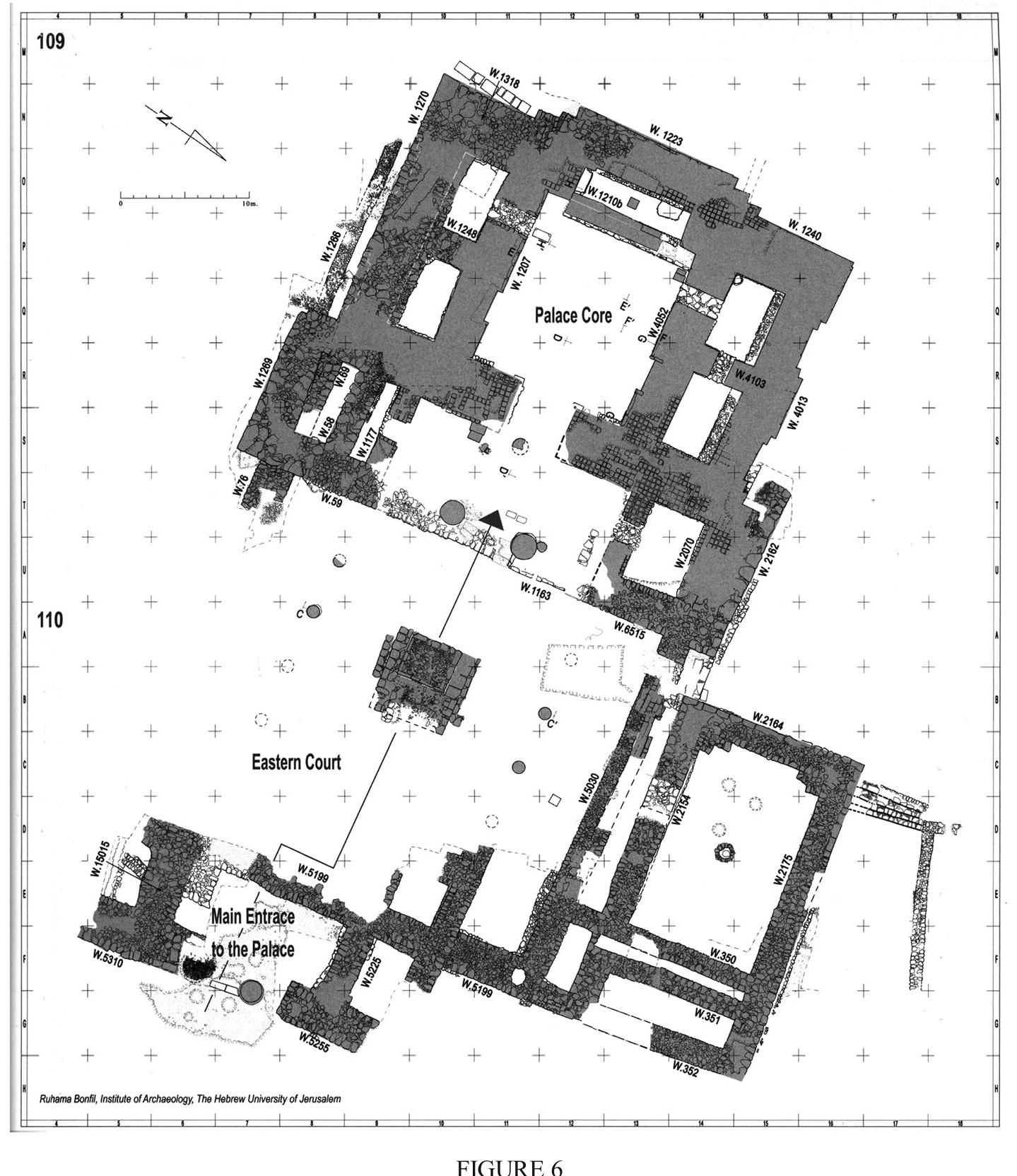 Plan of the Stratum XIV Ceremonial Precinct in the Upper Mound; note that Building 7050 is labelled as ‘Palace-Core’ (reproduced from Ben-Tor et al. 2017, plan 4.7). 
