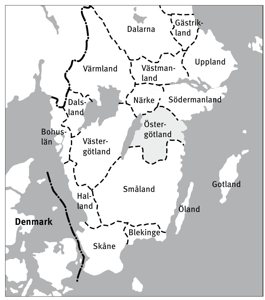 Fig. 2:1. Ostergotland’s location in Sweden. Map by Franciska Sieurin-Lonnqvist. 