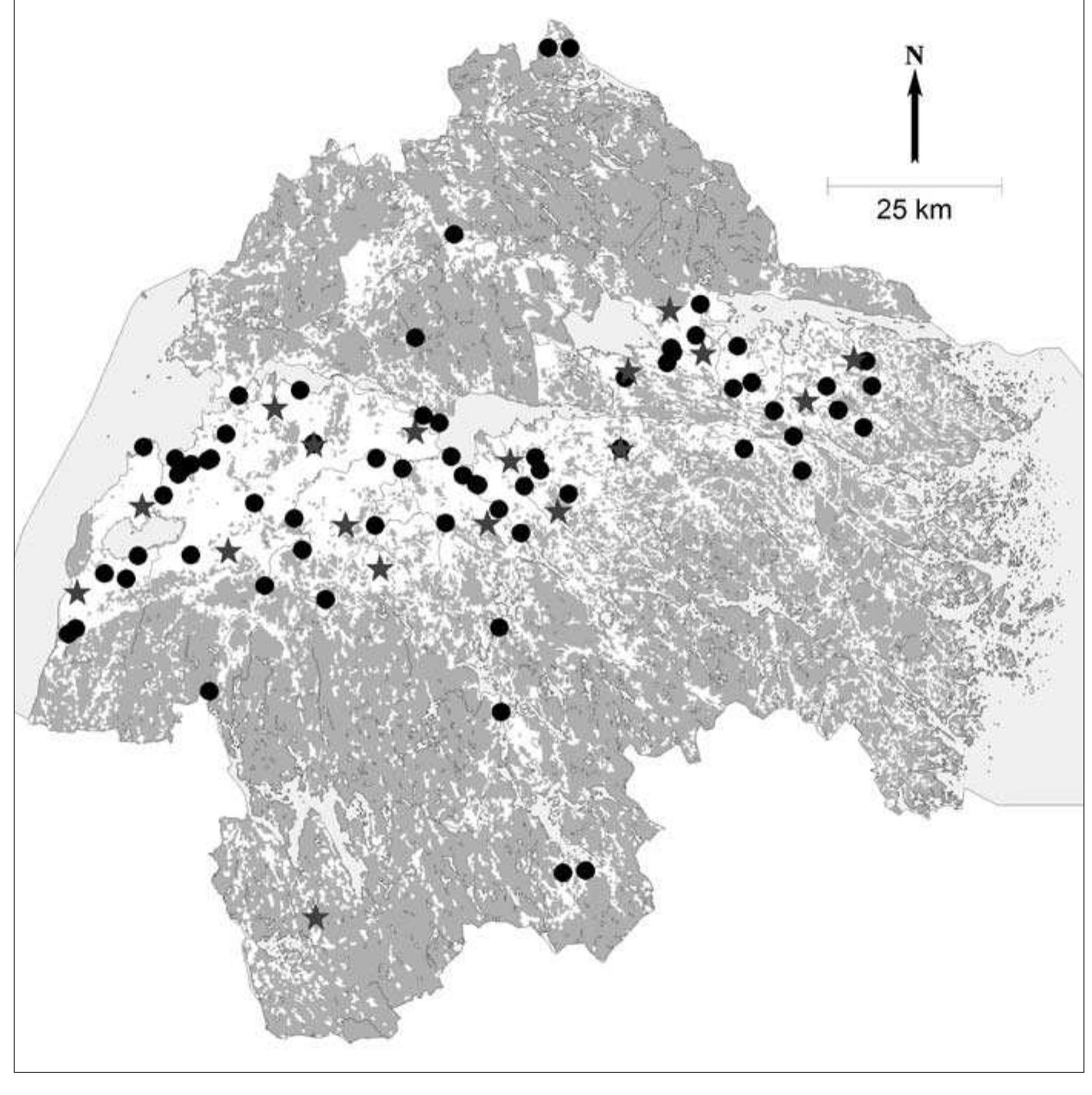 As seen in fig. 6:3, Nordén’s sites do not corre- late very well with the Early and Middle Viking Period elite evidence. The hypothetical assemb- lies tend to be in openings in the swarm of elite indicators. Only a third of them are close. This result is difficult to evaluate: it may mean that the assembly sites are later than the finds, or that the sites are coeval with them but were generally sit-  sometimes construct and sponsor assembly sites, most likely on their own land. Thus there is rea- son, albeit no strong reason, to keep Nordén’s hy- pothetical original bérad assembly sites in mind when looking at 9th and roth century political geography. Their number is eighteen, though two are along the lines of “somewhere in Viby parish”, and they are given below. 