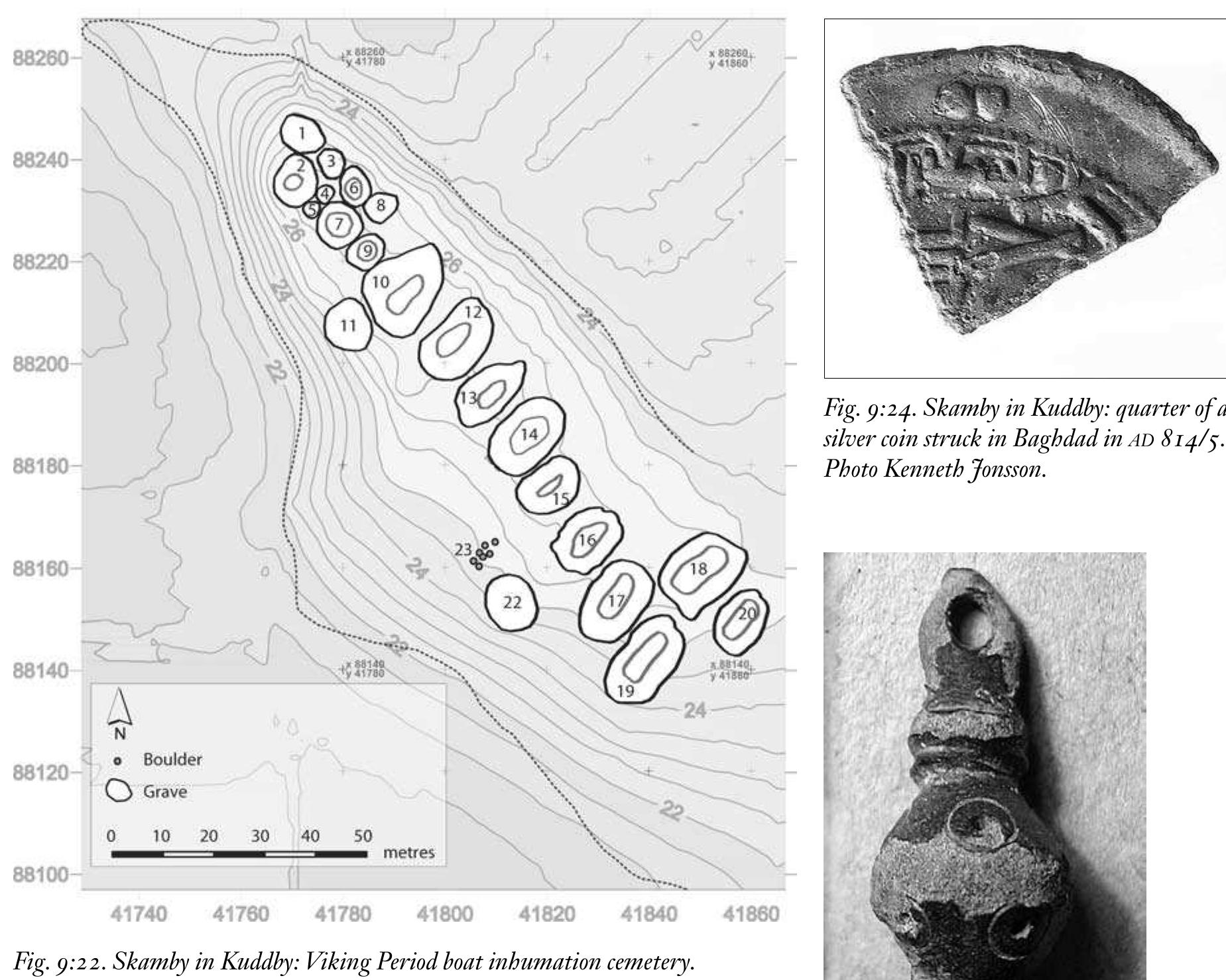Fig. 9:25. Skamby in Kuddby: head from dress pin, Middle Vi- king Period, roth century AD. Length 25 mm. Photo mr. 