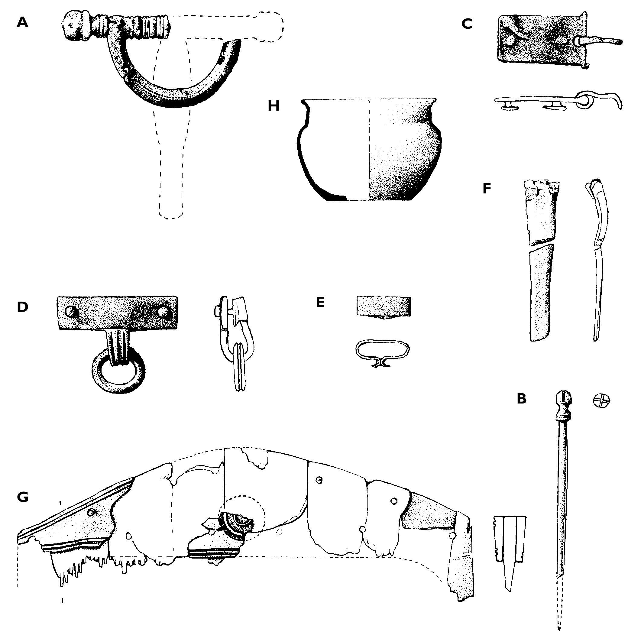 Fig. 10:22. Bhr 1967:32. Scale I:1, except pot 1:3. Pot reconstructed. Drawings by Stefan Kayat.  1 adult ovicaprid. (Report IX, Svensson 2001.) 