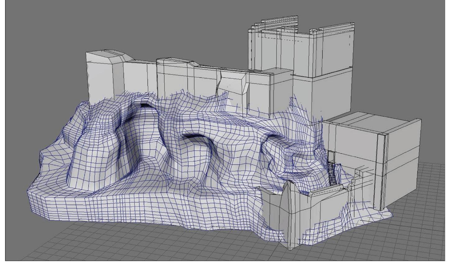 Fig. 1. North side of the Acropolis; game environment, low-detail early model. 