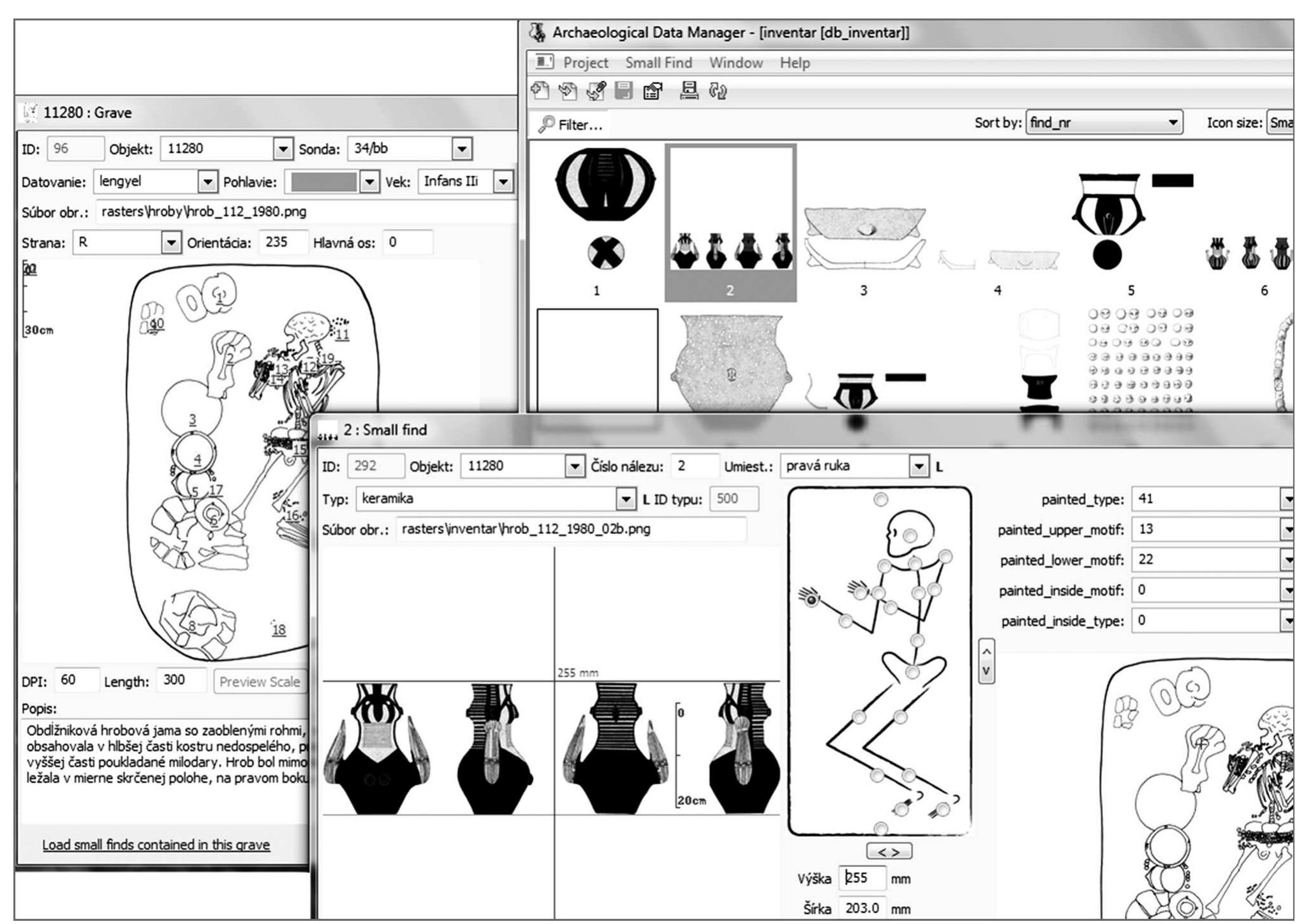 Figure 1. Archaeological Data Manager software used for data entry, find measurement and classification 