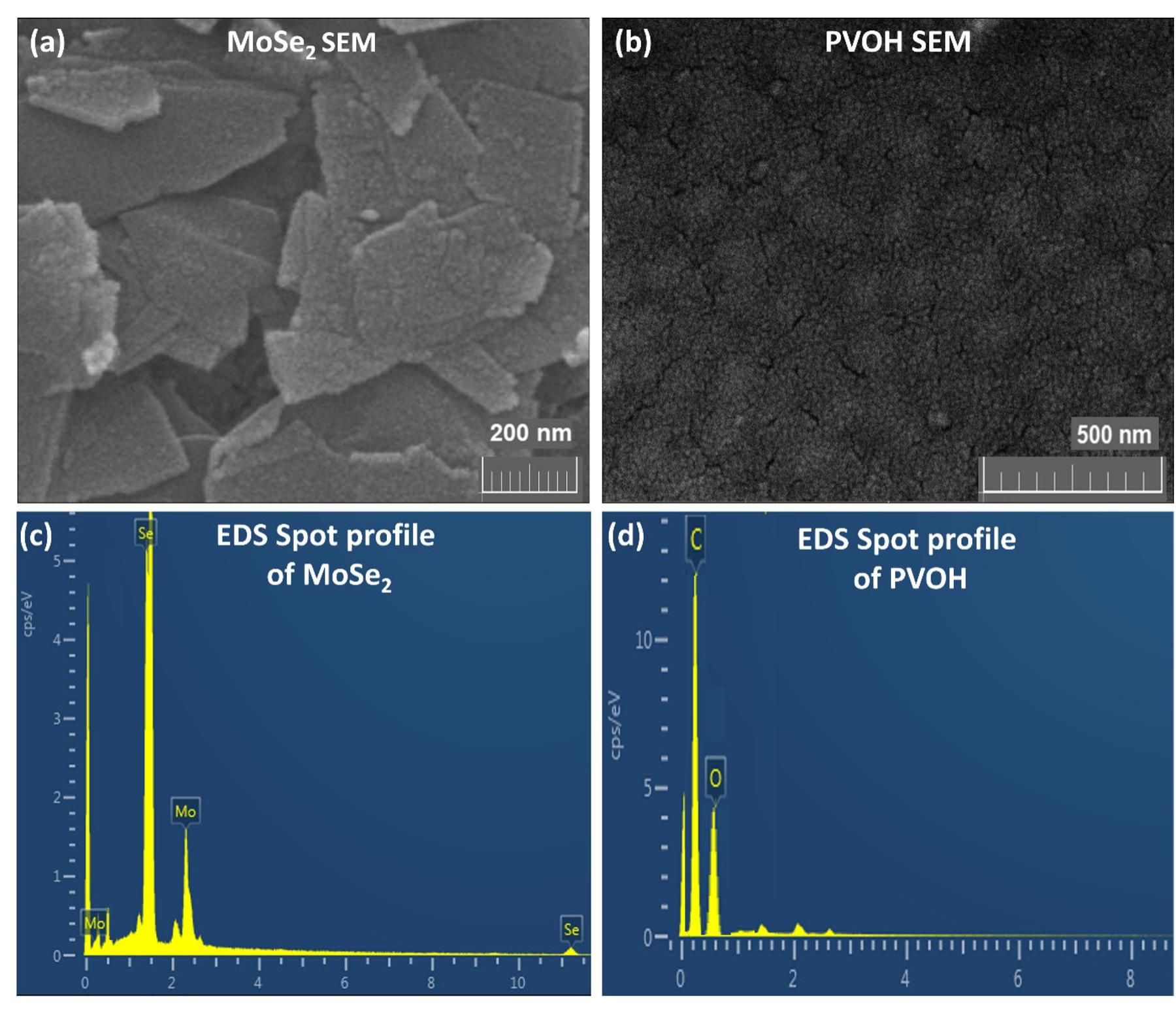 _ sem surface morphology of a mose, and b pvoh. the eds spot