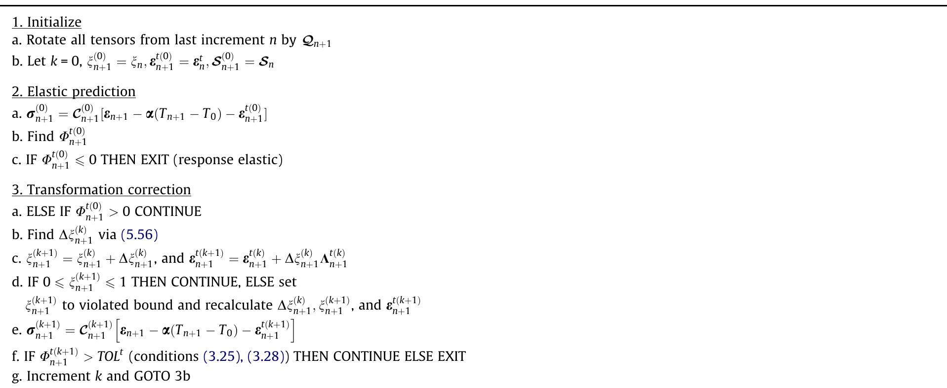 Return mapping algorithm (convex cutting plane form) for