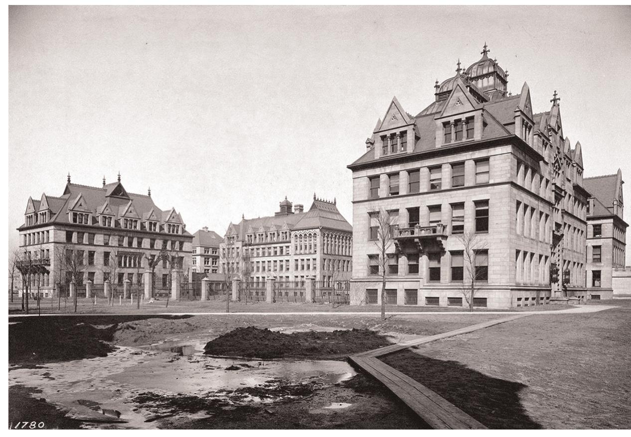 than in aesthetics. If a university operates as a business, he claimed, then the primary role of its architecture is adver- tising. The prestige of the Gothic Revival style, thanks to its long-established cultural associations, gave the univer- sity an exterior appearance designed to impress prospective students and their parents as well as potential donors. Such  facilities were essential but also costly, and so university architecture could not afford to be adventurous. For the “successful men of affairs to whom the appeal for funds is directed . . . wasteful, ornate, and meretricious edifices” played a vital role, presenting “a competent expression of their cultural hopes and ambitions.”°° In other words, such structures functioned as little more than mise-en-scéne, or as stages for the performance of leisure-class culture. If critics judged Cobb’s design to be of little interest, lacking the technical innovation and design originality of other contemporary buildings in Chicago, according to Veblen, this retardataire style exactly fulfilled its intended purpose. 