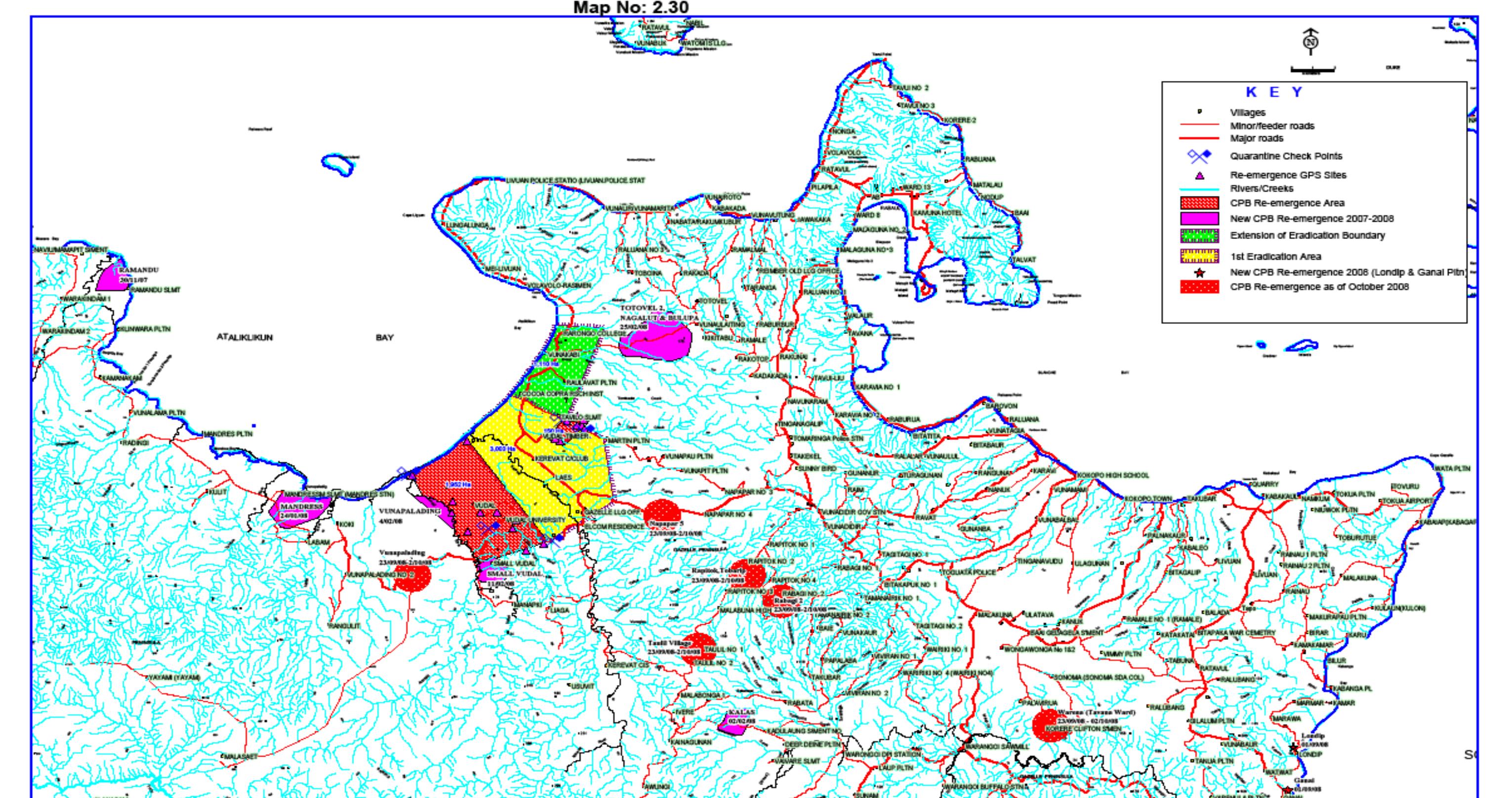 Known infestation areas - partial inland, lassul baining,