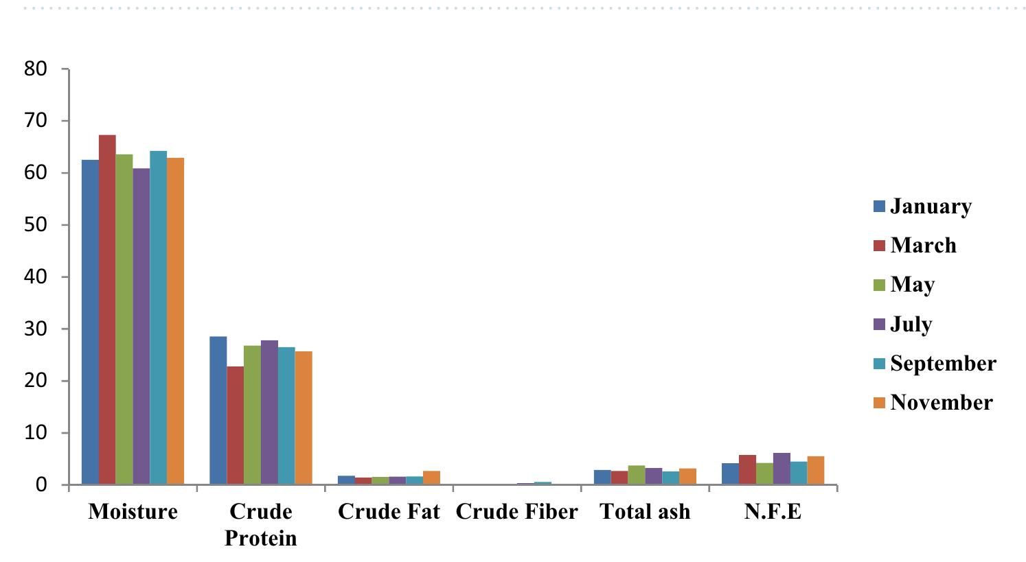 Figure 10. Monthly variation of proximate composition of edible part of C. amnicola. 
