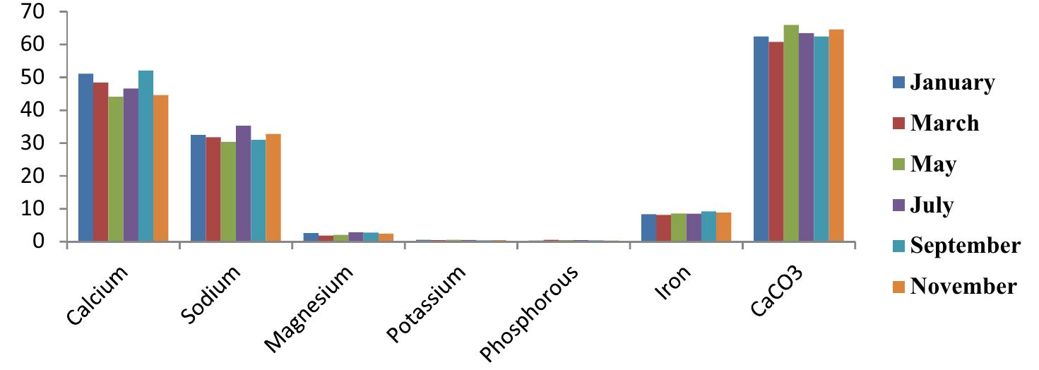 Figure 12. Monthly variation of mineral composition of edible part of C. amnicola. 