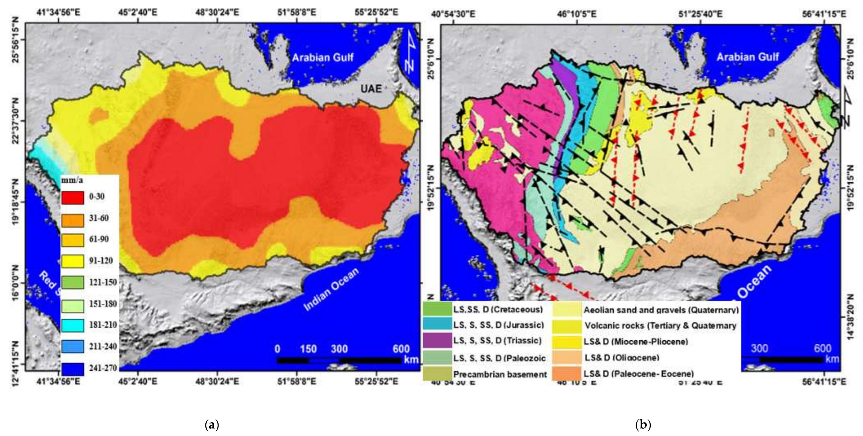 Maps of the arabian peninsula (a), and rgb 652 band