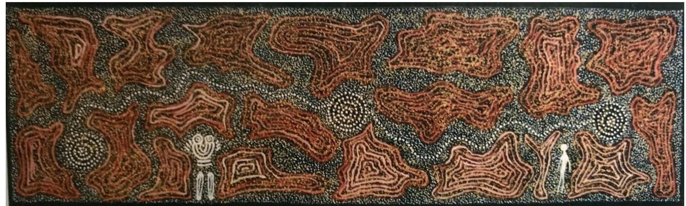 King is an artist, writer, and poet whose work is concerned with issues of place and displacement. She lived for many years in America and Australia, and now once again lives in England. Her artwork can be seen at: www.victoria-king.com. Text and images © 2023 Victoria King. vkblackstone@ gmail.com. Image captions, p. 31.   A map of the world that does not include Utopia is not worth glancing at, for it leaves out the one country at which Hu- manity is always landing [1].  leaden drape dangerous to draw back. The few ancestral stories told were always dra- matic and involved death—moral tales about what would happen if I weren’t sen- sible. Like most children, I tuned out the same way my own son would decades later.  from his paternal lineage, while the mother gives a Dreaming based on the place of the child’s conception. 