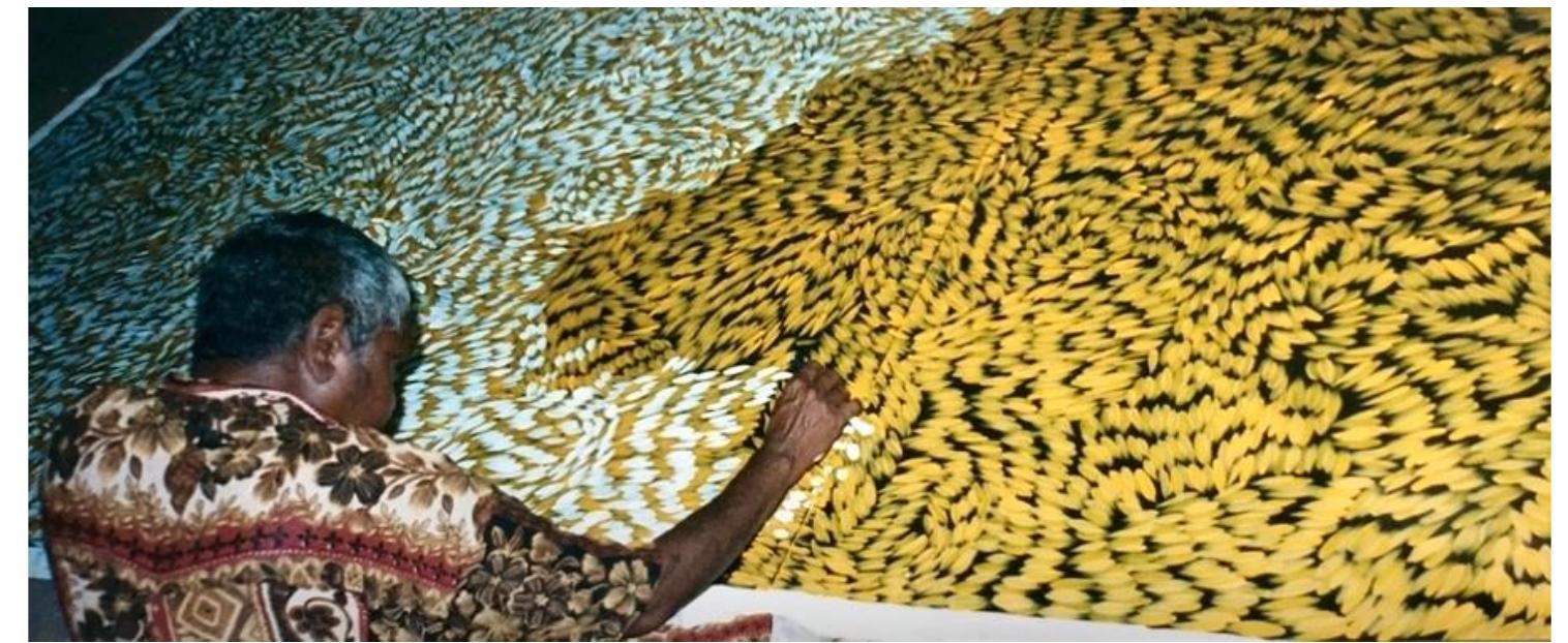 he racism and exploitation they endured. 3eing with them profoundly affected me 19]. Through their kindness and patience, slowly came to better understand their ‘ulture and paintings.  canvas], the marks risk growing disembod- ied” [20]. I became ashamed of my white skin and so unhappy being so far from my son in England that in my studio I could barely make a mark upon my canvases without erasing it. Western artists fre- quently “borrow” the styles of past and present artists of all cultures, but it is against Aboriginal Law to paint another person’s Dreaming. My respect for the people of Utopia made it essential for me to find an appropriate gesture in an appro- priated, contested land and not let the ap- pearance of their paintings influence my own.  