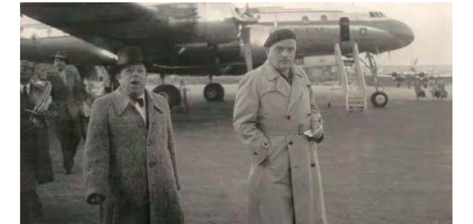 Gerhard Bersu (on the left) arrives in Madrid on April 19, 1954 (Archiv der Rémisch- Germanischen Kommission des Deutschen Archaologischen Institutes, Nachlass Bersu). 