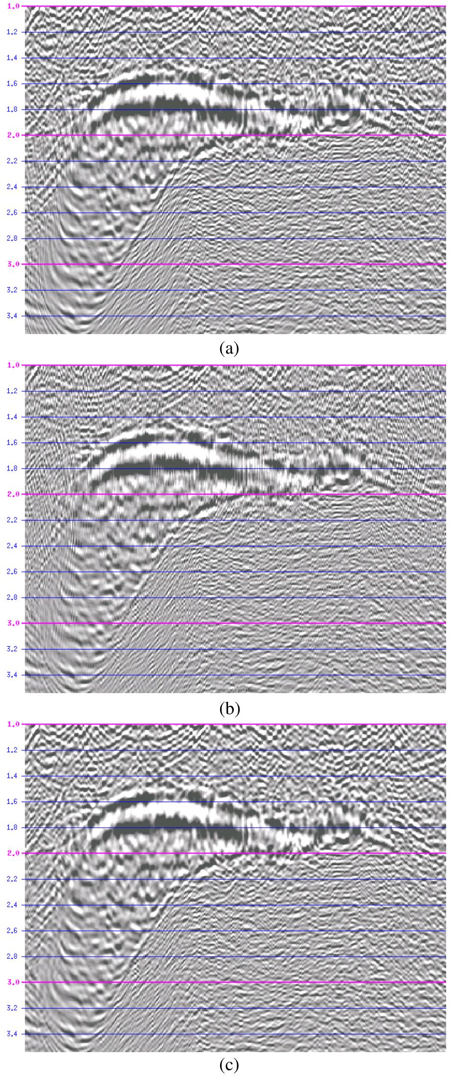 Figure 3 - Seismic trace interpolation using the pyramid