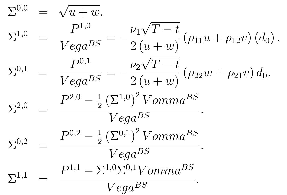 Therefore, we can obtain an explicit expression of asymptotic smile at order (€,6) but the  formulae is too long. For instance, at order (,/é, V6), an explicit and concise formulae for the smile can be deduced  of the implied volatility is specified 