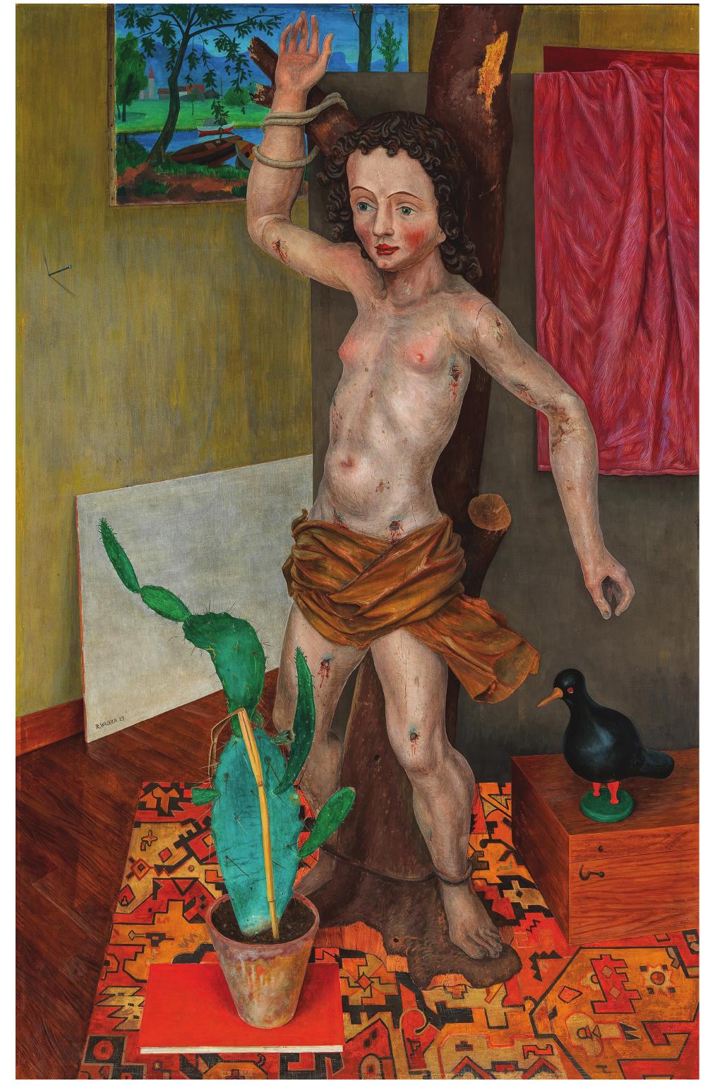 Clair had little to say about the period after 1918; his main concern was with the fin-de-siécle.”* Nevertheless, it exemplifies a widely held view that extends to the interwar period. If we use a loose definition of the avant-garde as comprising ‘works that have been said to gain a political edge through formal experimentation [...] which deal either allegorically or thematically with political issues [.. .] that overtly align themselves with given political programmes’, there appears to be tacit agreement with  Il Rudolf Wacker, Still Life with Saint Sebastian, 1927.  Oil and tempera on wood, 9561 cm. Vorarlberg: Private collection. Photo: Dorotheum Vienna,  Auction Catalogue, 23.6.2020 