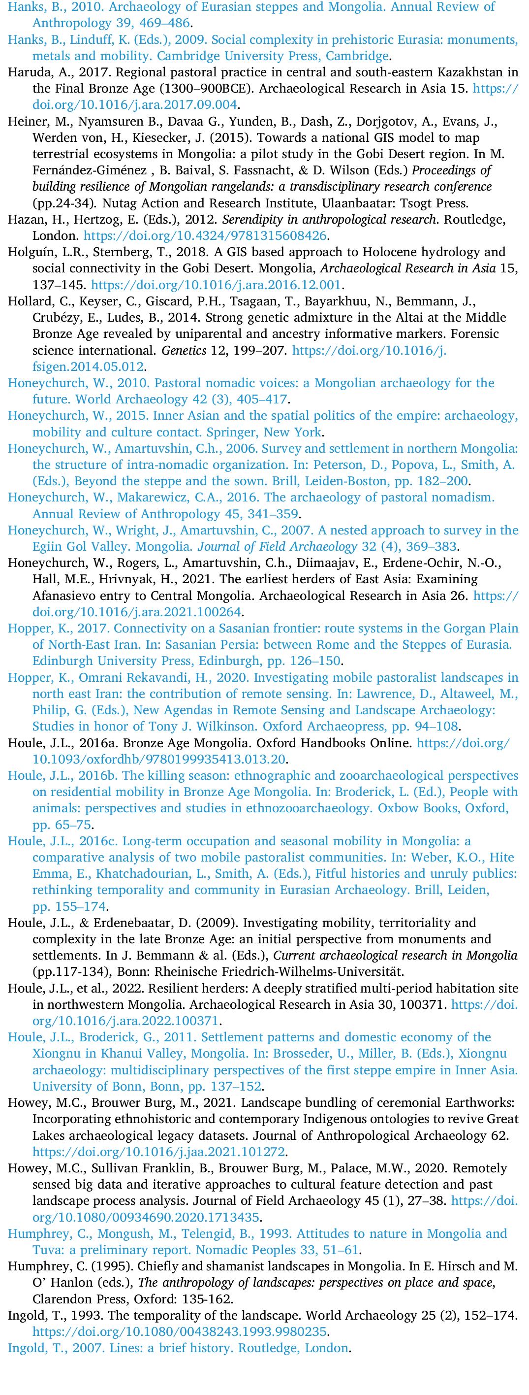 Hammer, E. (2014), Local landscape organization of mobile pastoralists in southeastern Turkey, Journal of Anthropological Archaeology, 35, 269-288, 10.1016/j.  tan INIA NE nn 