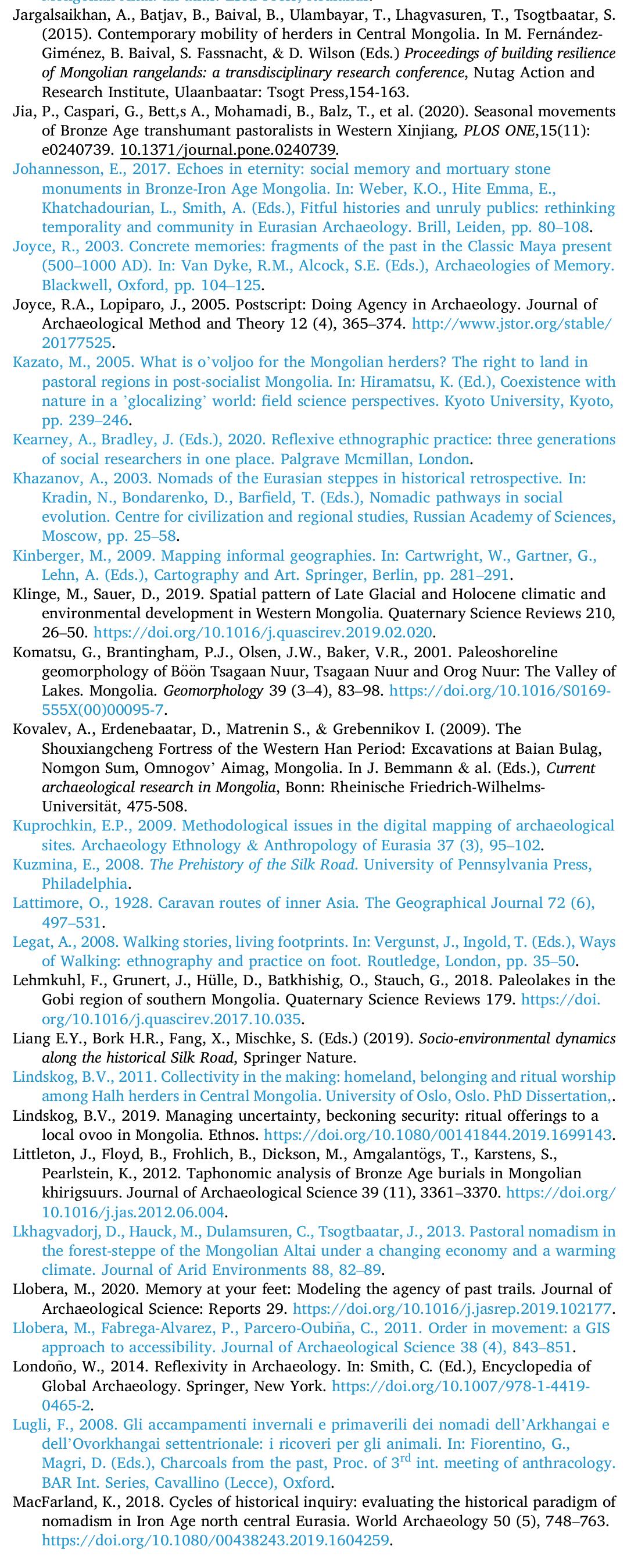 SVS os eee  Ingold, T., 2016. Archaeology with Its Back to the World. Norwegian Archaeological Review 49 (1), 30-32. https://doi.org/10.1080/00293652.2016.1164232.  Jacobson-Tepfer, E., Meacham, J., Tepfer, G., 2010. Archaeology and landscape in th Mongolian Altai: an atlas. ESRI Press, Redlands. 