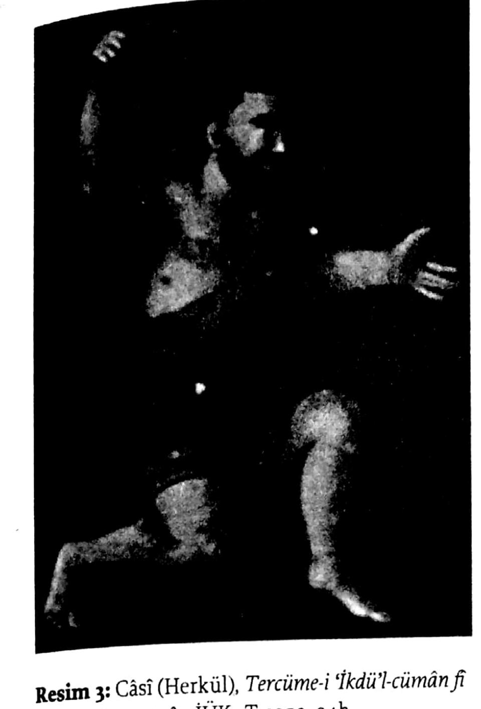 Terciime-i ‘Ikdii’l-ctiman fi tarth-i ehli’z-zaman adh eserin resimli nushalarindak1 ngurie arasinda Fekke-i Simali (Kuzey Tact), Silyak (Calg - Lir), Sehm (Okcuk), Ukab (Kartal Miselles (Ucgen), Kaytus (Balina), SK.’ndeki Batiye (Kupa) (y.25)), [klil-i Centibi (Gt ney Taci) ve Hat-til-Centbi (Guney Balig1) takimyildizlar1 Avrupa kaynakli eserlerde} ikonografiden farkh bir sekilde tasvir edilmistir. Ozellikle Calgi ve Kupa figirleri, Islan karakter tastyan bir ikonografide betimlenmistir. Bu durum sanatginin 6zellikle de ir san figiirii digindaki nesnelerin tasvir edilmesinde model olusturmasi agisindan, Avrt pa kaynaklarindan cok el-Safi’nin Suvar el-kevdkib es-sabita ve sonrasinda da Kazvini'ni Ac@’ibii’l-Mahliikat ve Gard’ibii’l-Mevcudat adli eserlerinin nishalarinda ortaya kona ikonografiden etkilendigini gdstermektedir. Bununla birlikte bu figiirlerin Islam kita  bir yaratimin triant oldugunu ortaya koymaktadir. 