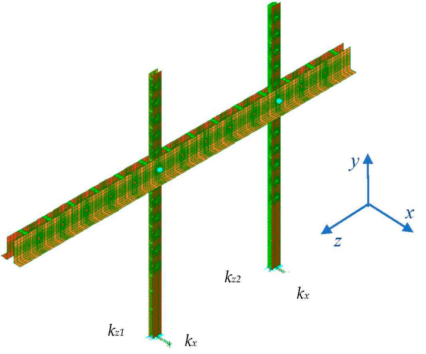 Finite element model of the steel frame in the configuration