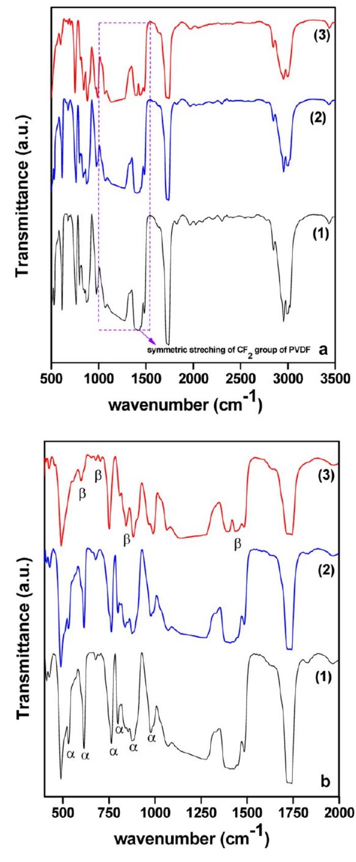 (a) ftir spectra for neat 70/30 pvdf/pmma blends and blends
