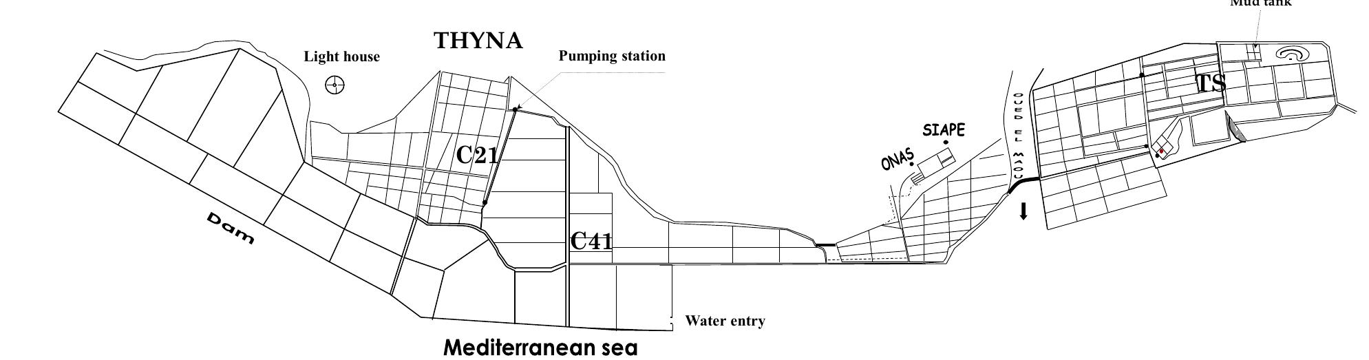 Map of the location with the sampling ponds indicated.