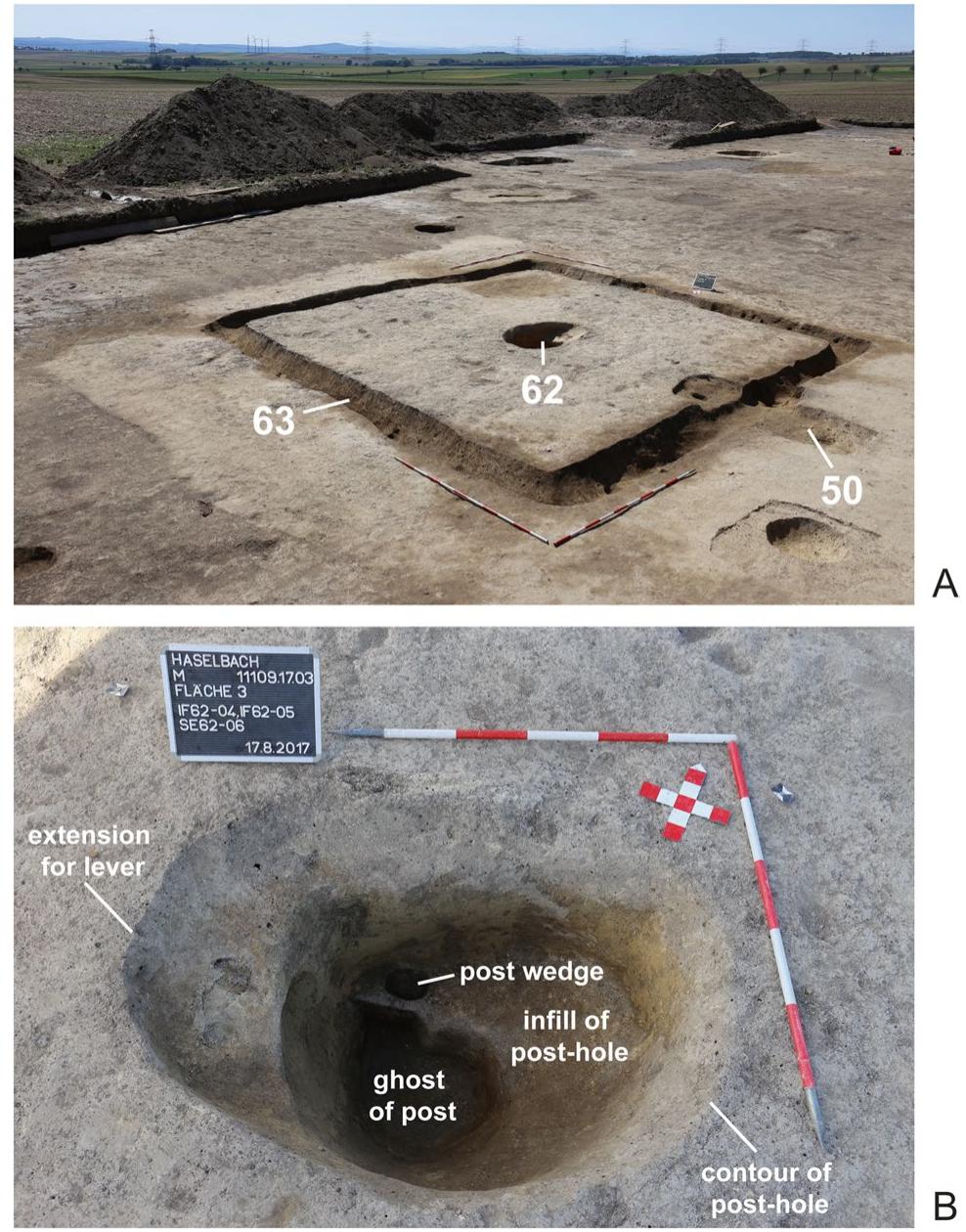 Fig.5 Haselbach. A Photo of Features 63, 62 and 50 during excava- tion, view from northeast. Photo: P. Trebsche. B Photo of Feature 62 during excavation, view from southeast. Photo: T. Kurz 