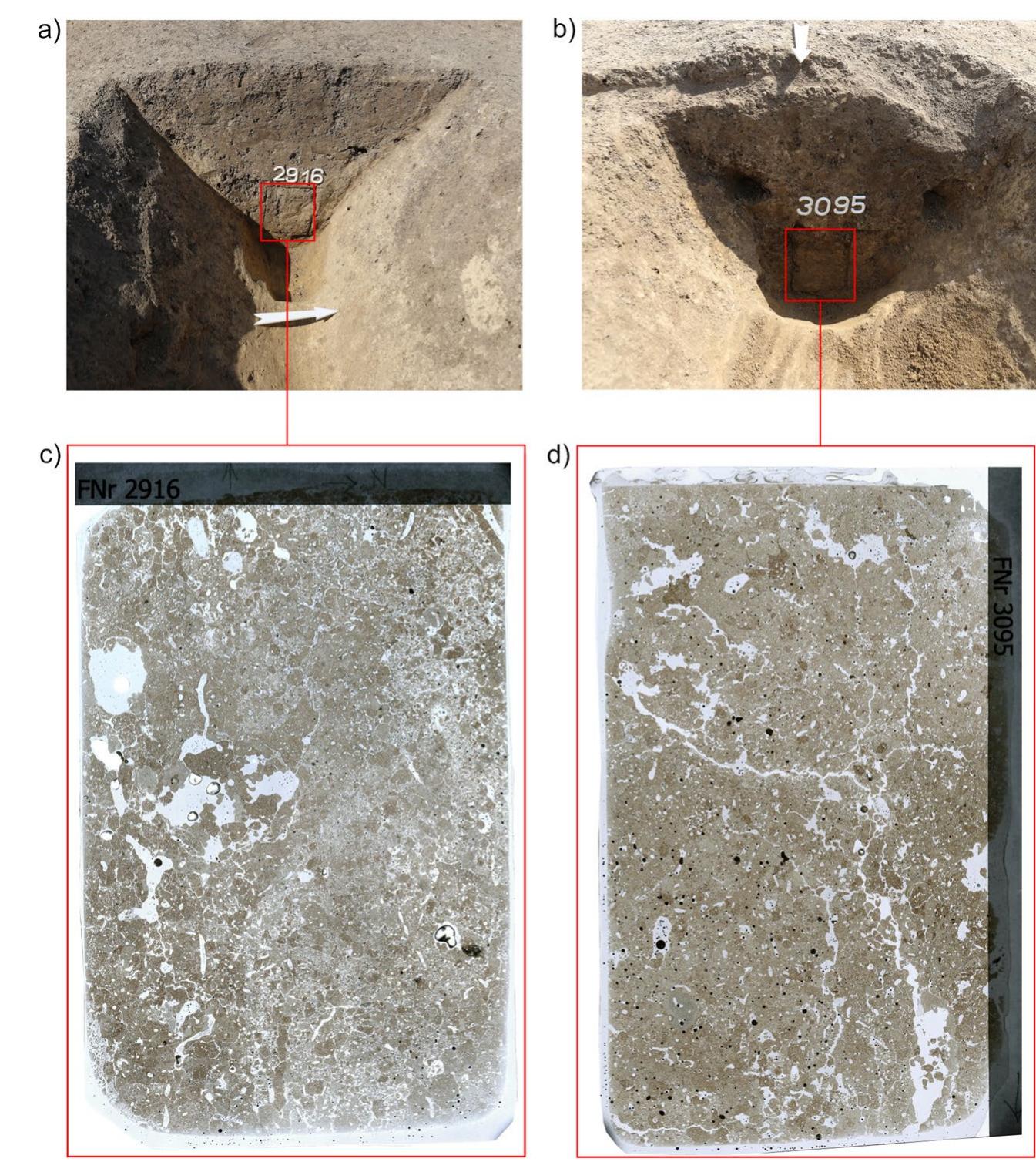 samples, showing clear traces of biologic mixing, mostly ani- mal but also due to root growth. As in Feature 62, no refuse or particles related to human activity were recorded, apart from a rare bone fragment (Fig. 17e) in sample 3095.  Discussion  Formation processes  Overall, the fill deposits of Features 63 and 62 closely resemble the loessy soil material in which they were dug. Micromorphological analyses also reveal that these fill  Collected samples Analysed samples Sample number 