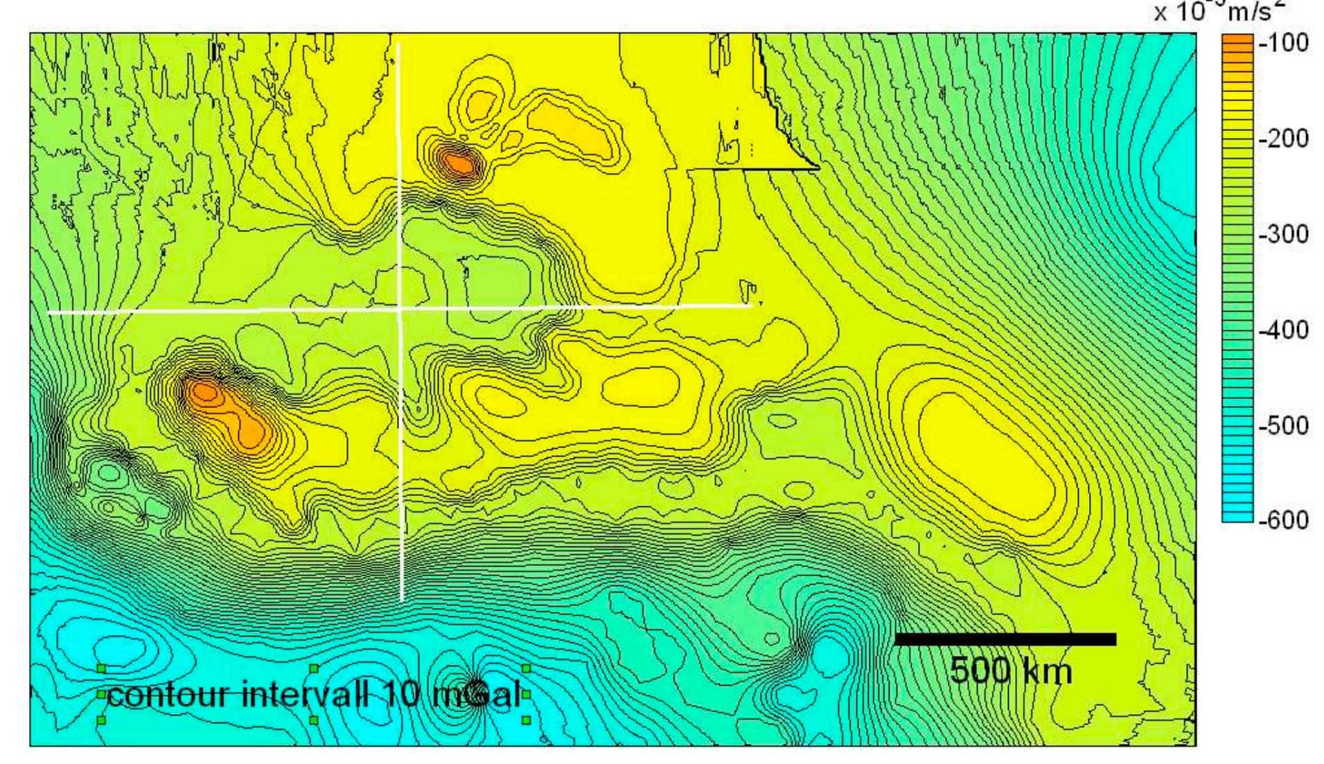The bouguer gravity anomaly map from digitizing the isogals