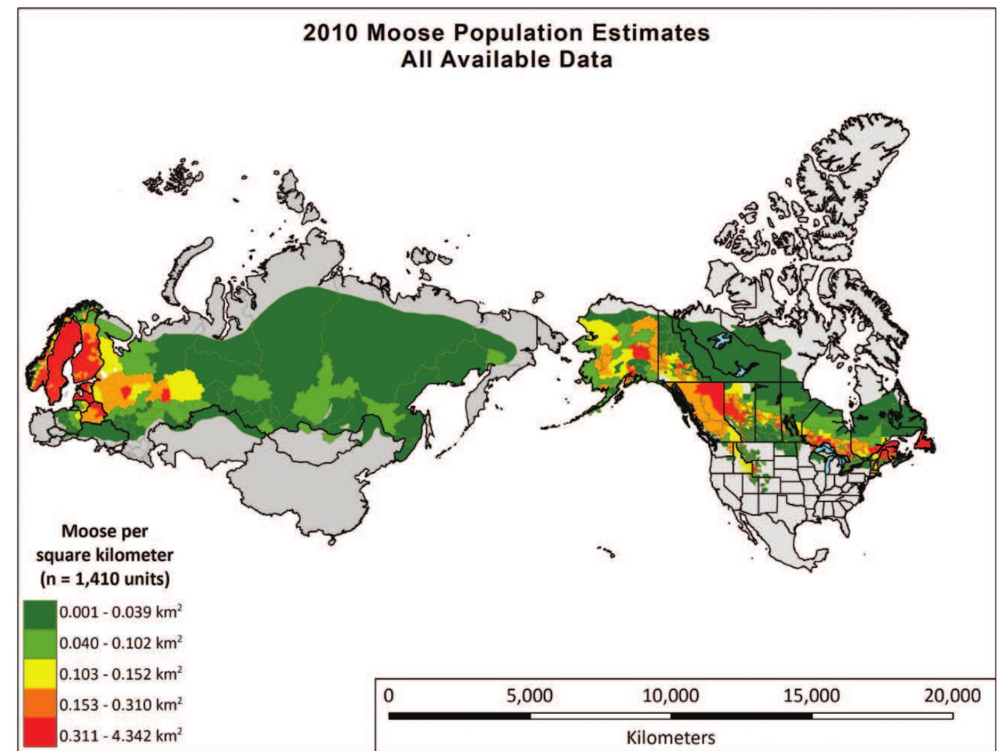 Circumpolar moose population density estimates, by