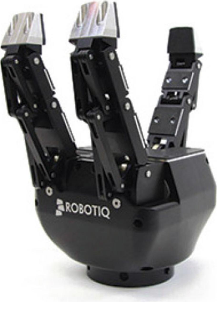 while allowing underactuation between them. The SARAH hand was the first hand (o introduce at the same time underactuation within the fingers and between the fingers. In the SARAH hand and the UKAEA hand, the underactuation between the fingers is produced by a one-input/three-output differential, adding two degrees of underactuation. Therefore, if one or two of the fingers are blocked, the remaining fingers continue to close until they properly grasp the object. The force is fully applied only when all the fingers have properly made contact with the object or the palm. The differential mechanism is described in detail in [7].  Finally, it should be mentioned that a modified version of the SARAH hand is commercialized by Robotiq [1] for industrial applications. The Robotiq hand (S 