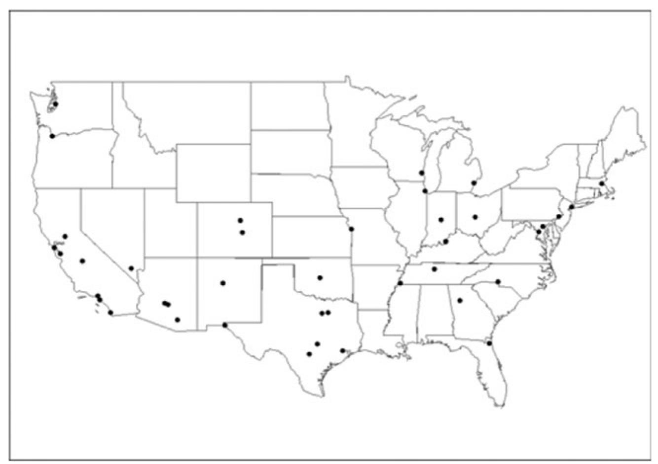 Sure 1. map of sample cities included in analyses.