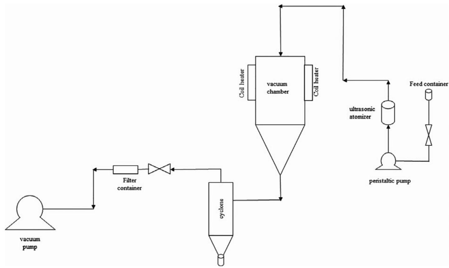 Schematic view of the ultrasonic vacuum spray dryer unit