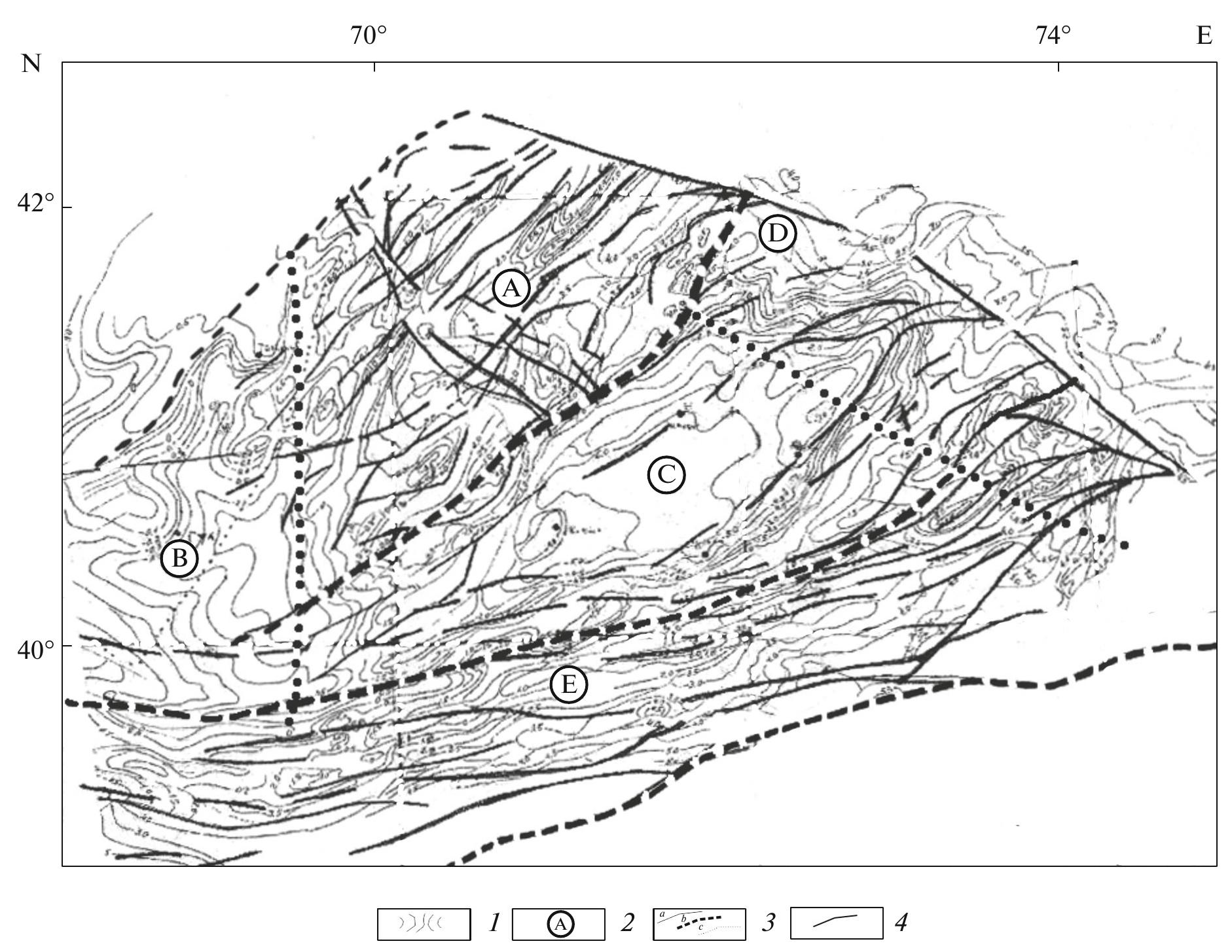 Neotectonic Movement Map of amplitudes of neotectonic movements in western tien