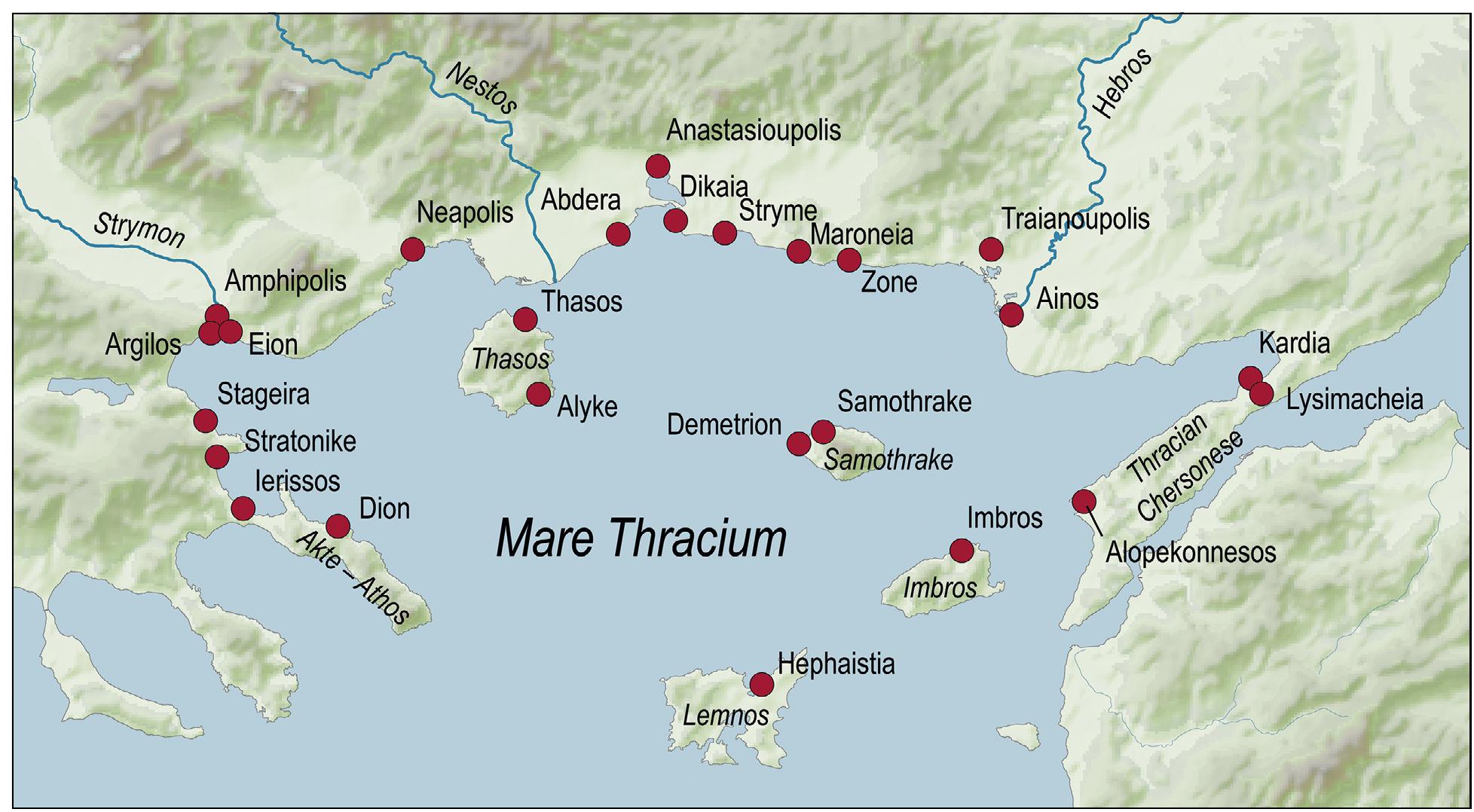 Fig. 2. Mare Thracium — selection of cities and landscapes cited in the contributions. — (Map Th. Schmidts / K. Hélzl, RGZM). 