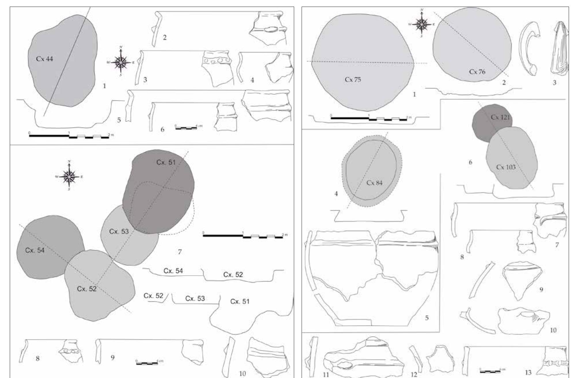 Pl. 7. Jijila - La Gradini. 1. Cx. 75; 2-3. Cx. 76; 4-5. Cx. 84; 6-13. Cx. 103 (drawings Sorin Ailincai)  Pl. 6. Jijila - La Gradini. 1-6. Cx. 44; 7-10. Cx. 52-54 (drawings Sorin Ailincai, Florin Ciulavu) 